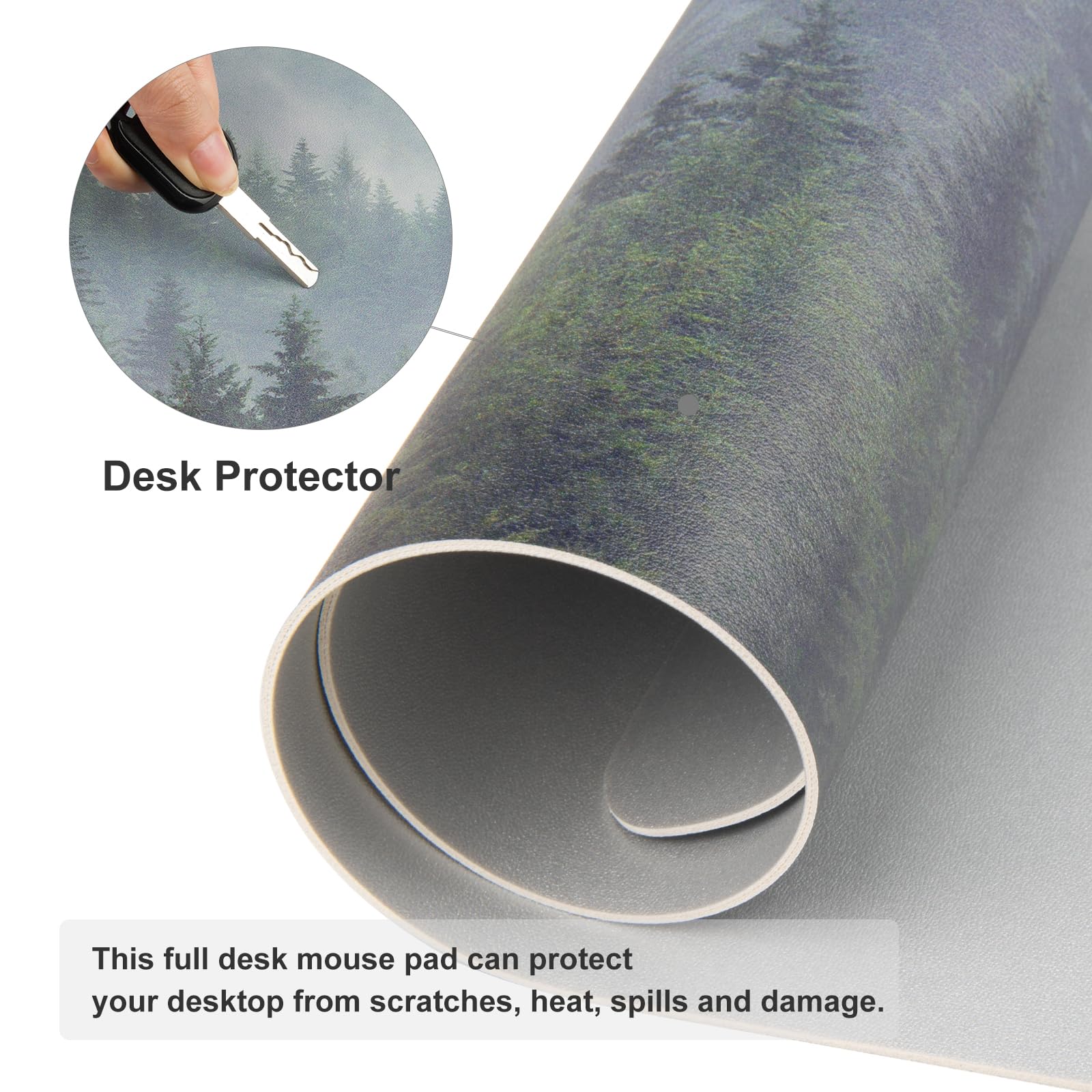 Faux Leather Large Mouse Pad, Office Desk Mat, 31.5"x15.7", Foggy Forest