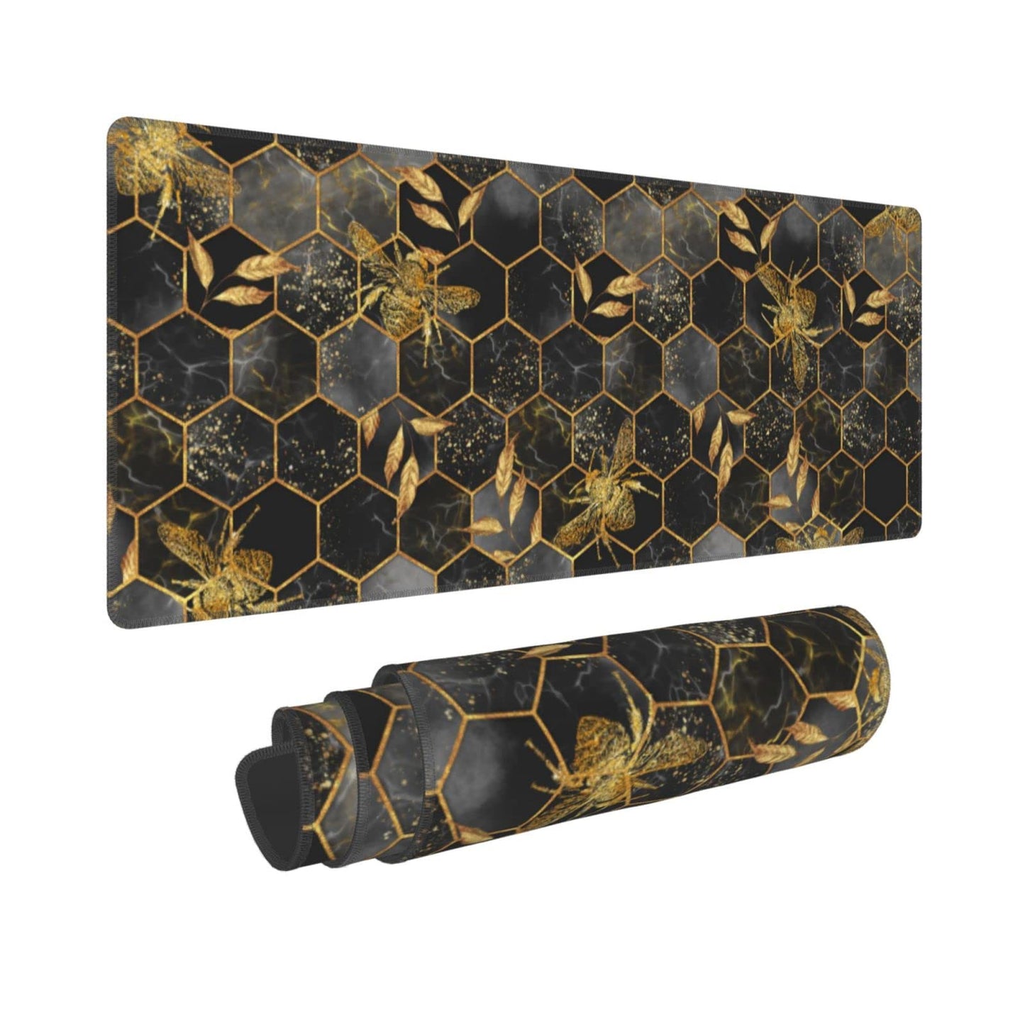 Honeycomb Gold Bee Leaf Hexagon XXL XL Large Gaming Mouse Pad for Desk, Non-Slip Long Extended