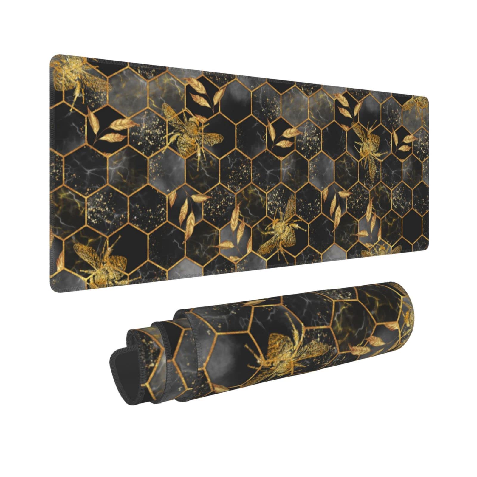 Honeycomb Gold Bee Leaf Hexagon XXL XL Large Gaming Mouse Pad for Desk, Non-Slip Long Extended