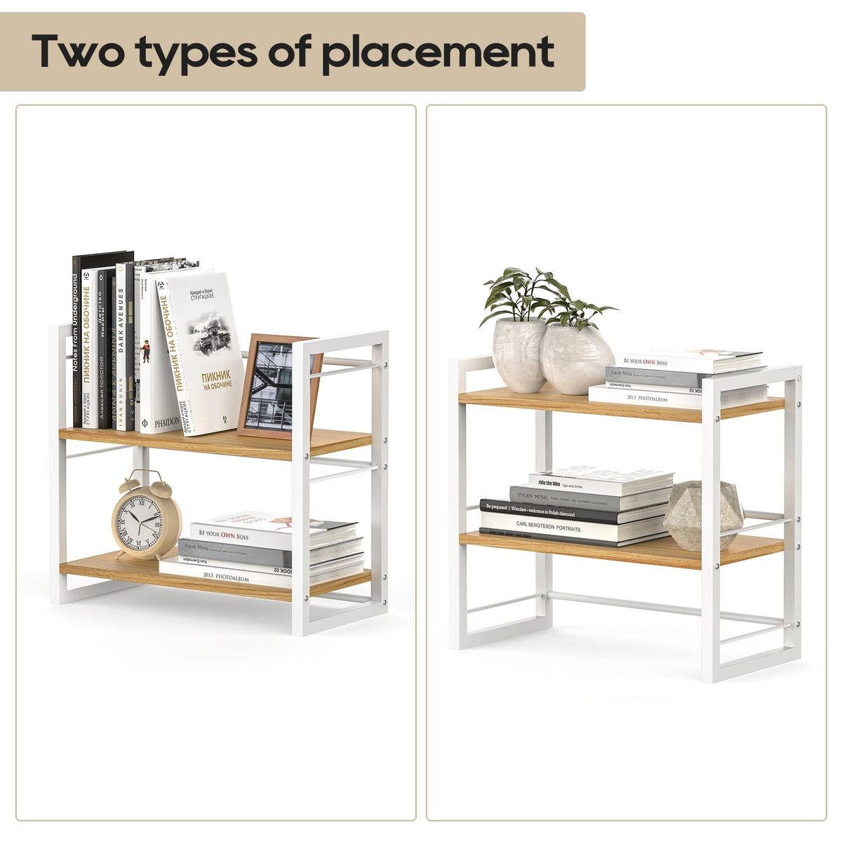 ART-GIFTREE Office Desk Shelf Organizer, Wood Desktop Bookshelf Supplies Storage Rack, Shelf for