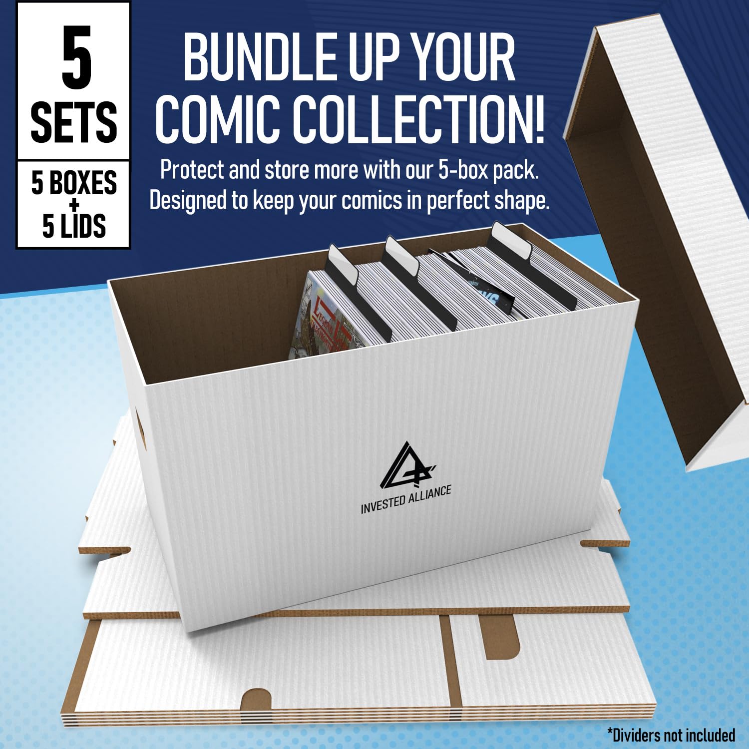 Invested Alliance Premium Short Comic Book Storage Box Organizer with Lid | Thick Cardboard Comic