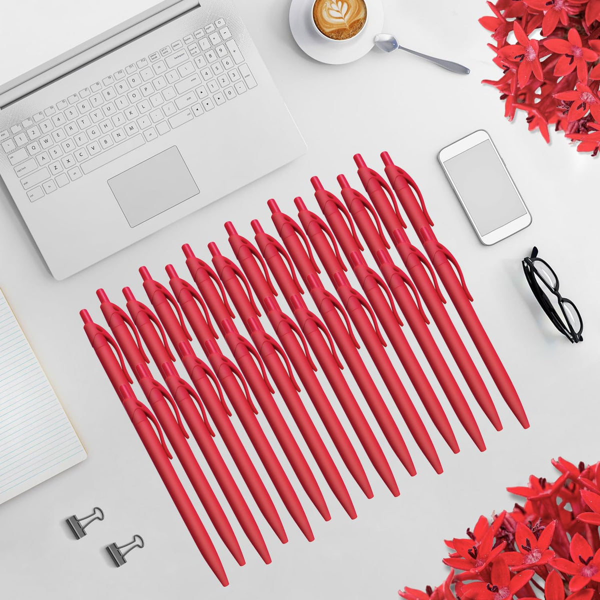 Aozora Pens Bulk,80 Pack Red Click Pens No Bleed,Wholesale Retractable Ballpoint Pens Medium
