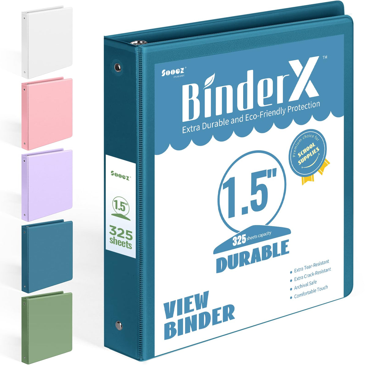 BinderX 3 Ring Binder 1.5 Inch, 1.5" Clear View Binder, Navy Blue, Letter