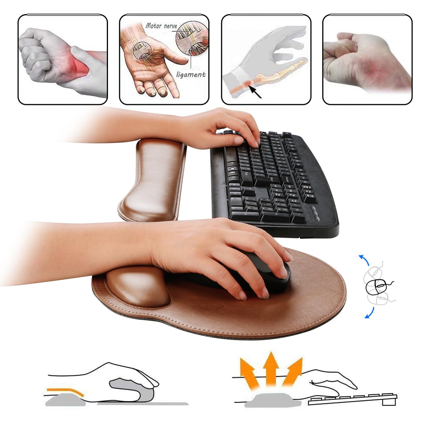 RICHEN Ergonomic PU Leather Keyboard Wrist Rest and Mouse Pad with Wrist Support, Memory Foam Set