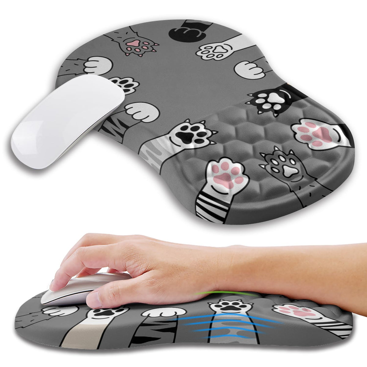 Kuosgm Ergonomic Mouse Pad Wrist Support with Memory Foam Massage Bulge, Carpal Tunnel Pain Relief