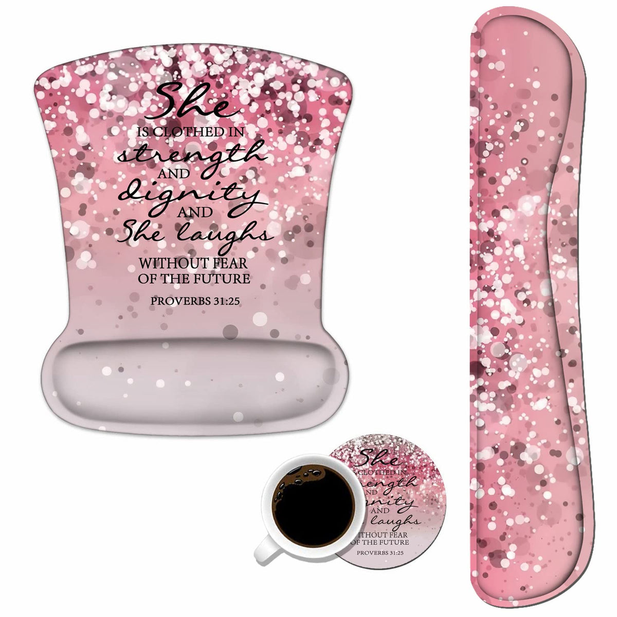 Keyboard Wrist Rest and Mouse Wrist Rest Pad Set with Coasters, Ergonomic Support, Non-Slip PU