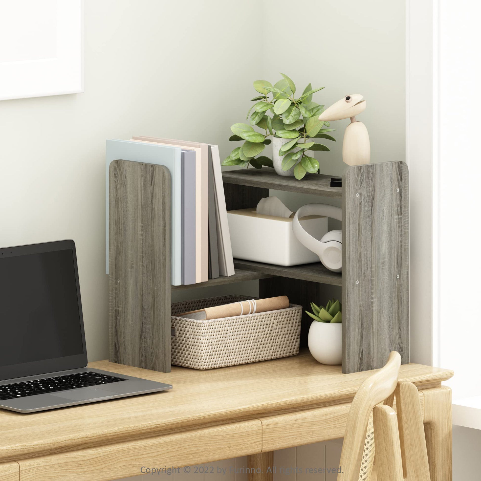 Furinno CLASSIC Desk Organizers and Hutch, Open Shelf Expandable Office Organization, Adjustable