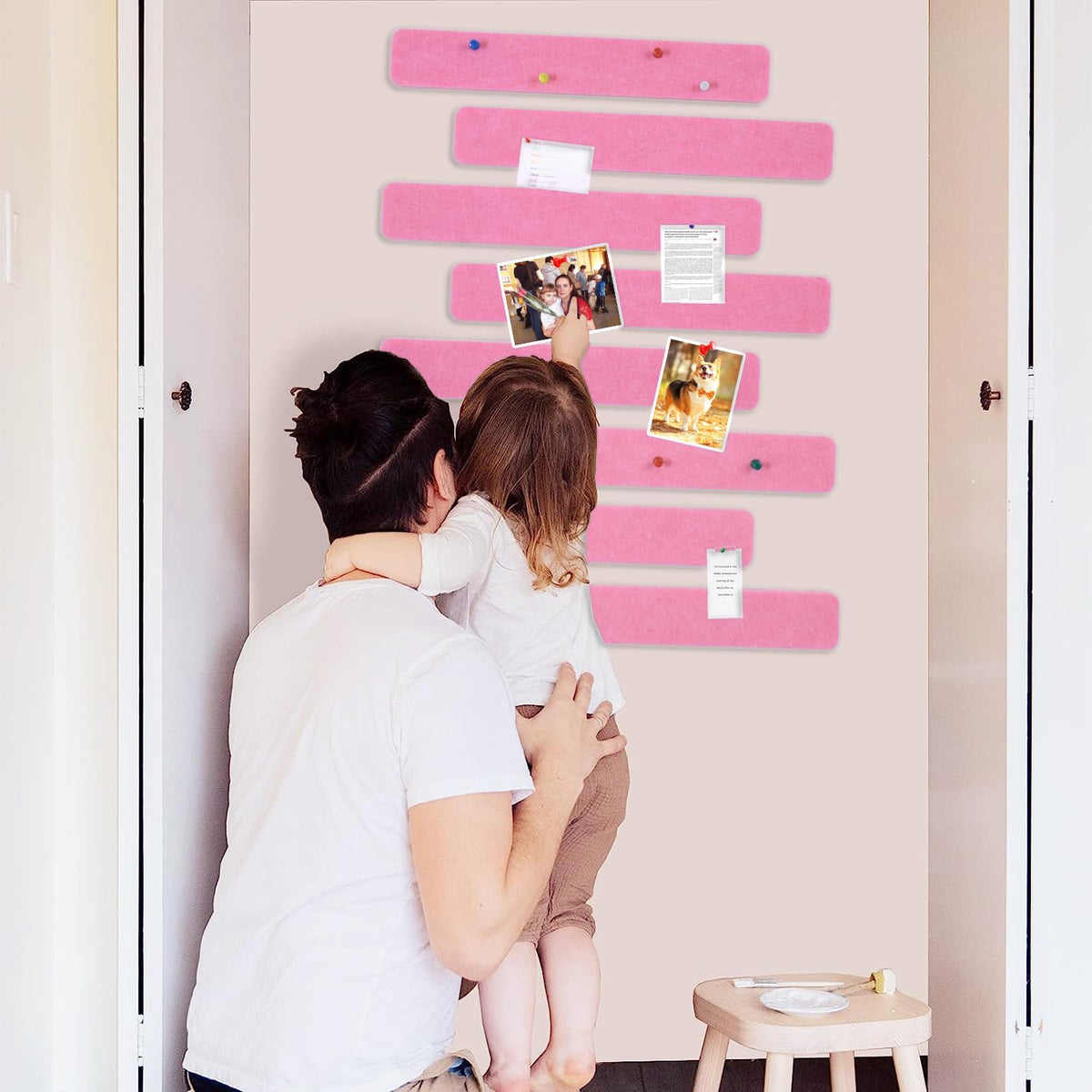 Vuzvuv 8Pcs Cork Bulletin Board Strips for Wall Office-Pink