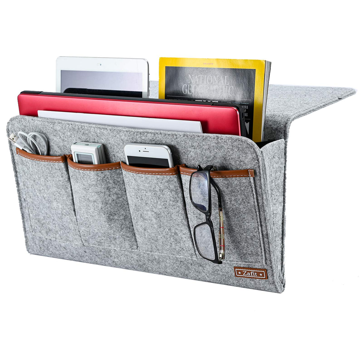 Zafit Bedside Caddy, Large Size Storage Organizer with 7 Pockets for Magazine, Remotes, Phone
