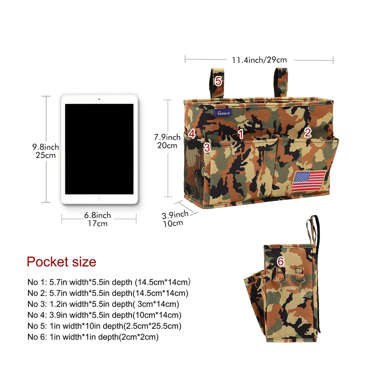 Surblue Bedside Caddy Hanging Organizer Storage Bag Pocket for Bunk, Hospital Beds, College Dorm
