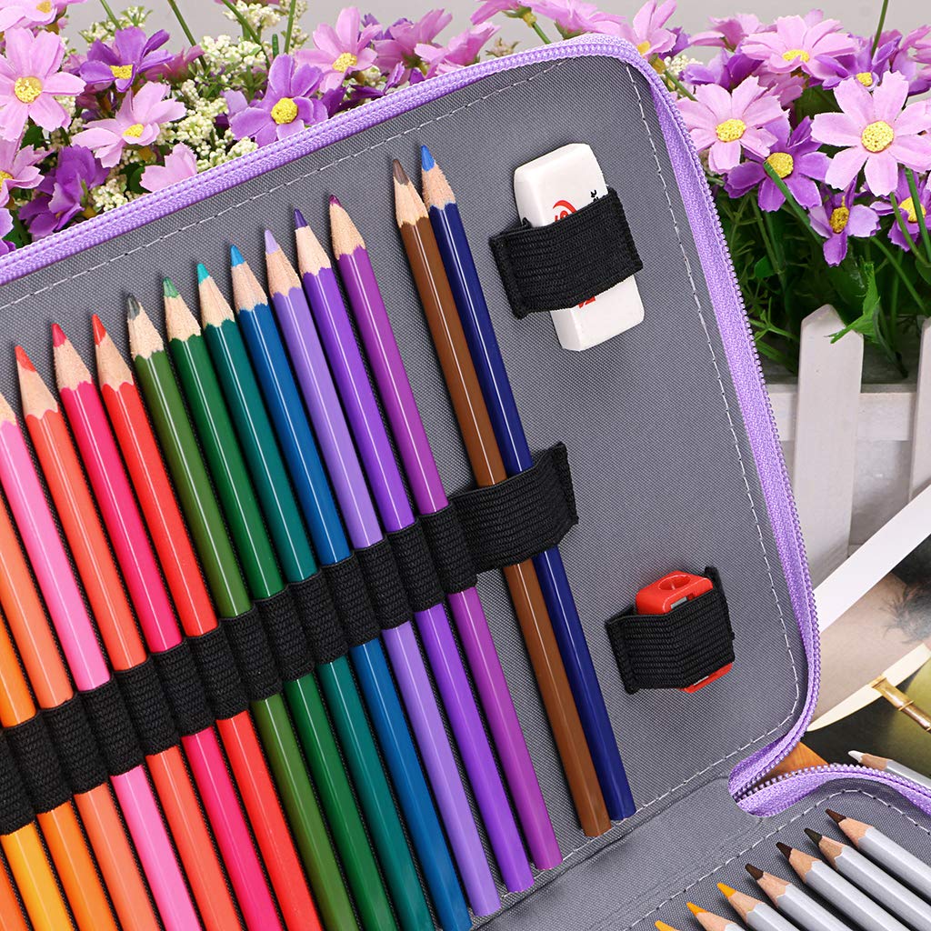 BTSKY 200 Slots Colored Pencil Organizer - Deluxe PU Leather Pencil Case