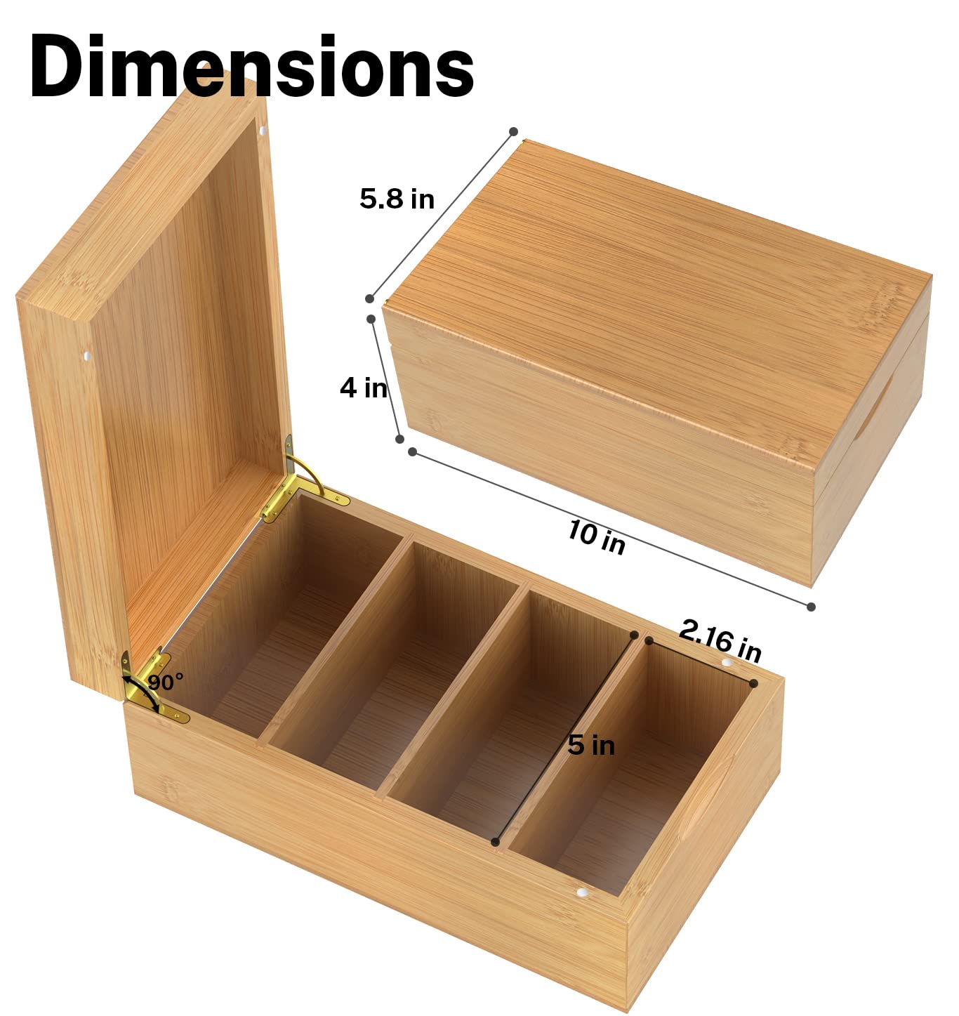 Neando Bamboo Index Card Holder for 3x5 Cards – Wooden Organizer with Lid, 4 Compartments, 600-Card