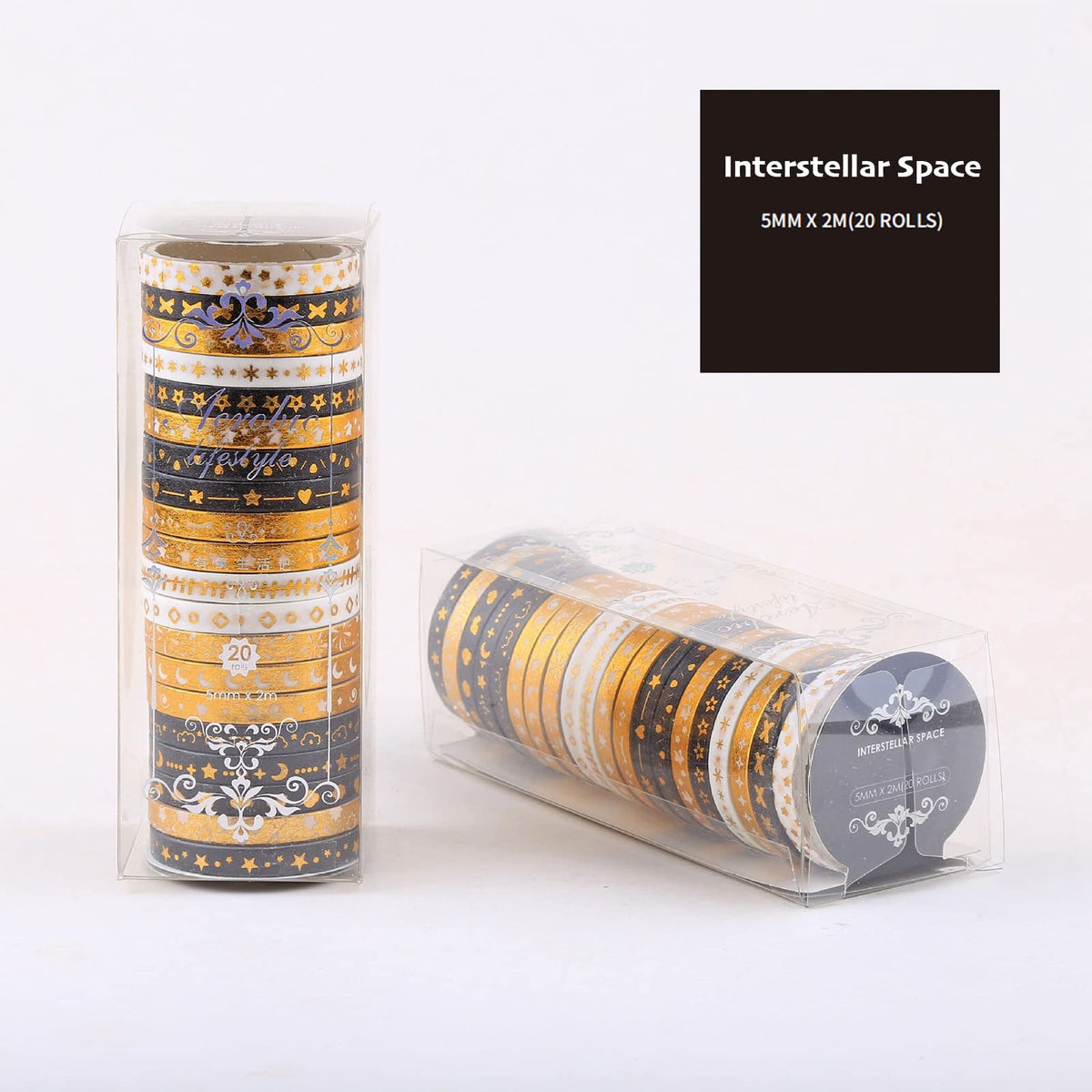 YUBX Skinny Gold Washi Tape Set Basic Foil Print Decorative Masking Tapes for Arts, DIY Crafts