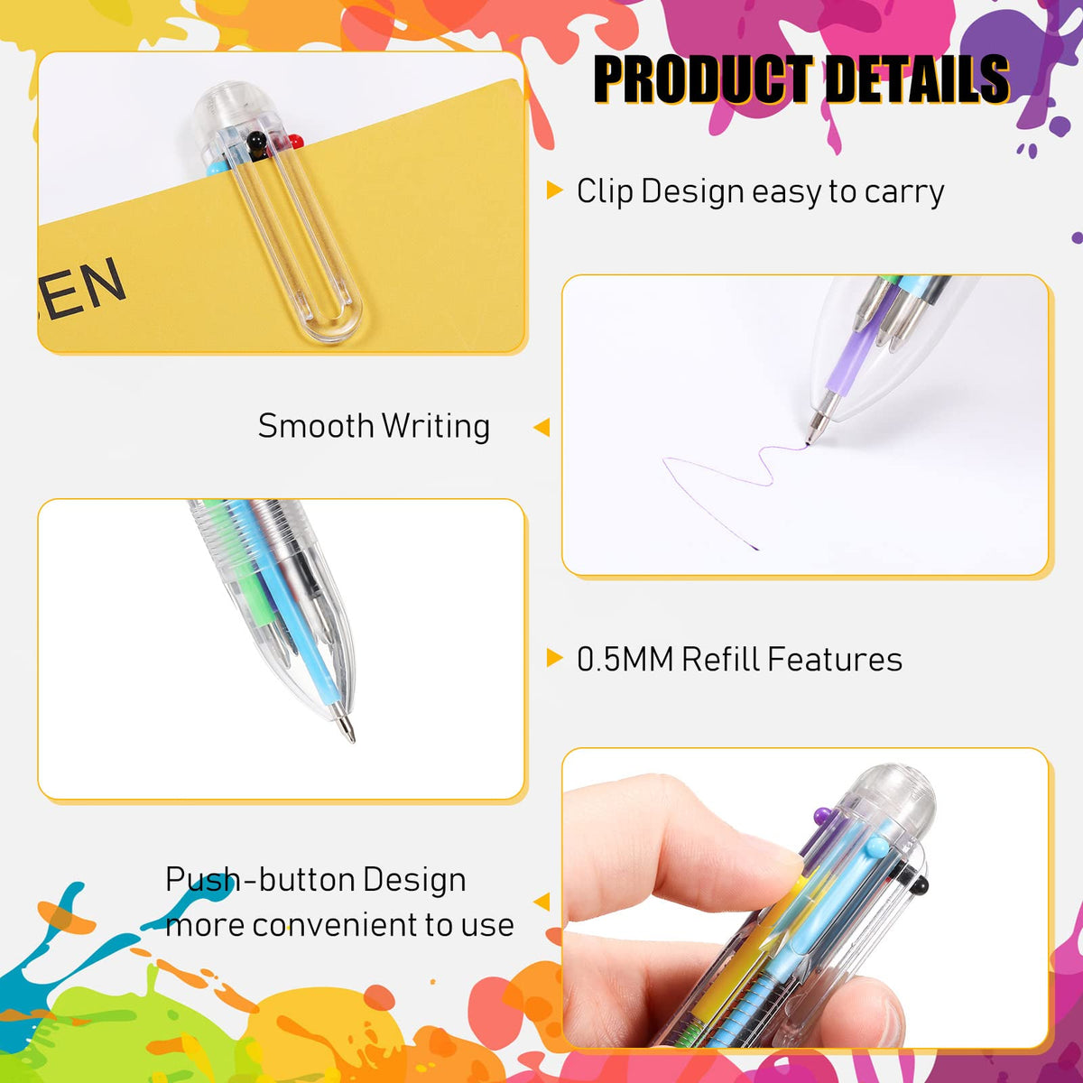 Handepo 150 Pcs 6 in 1 Multicolor Pens Bulk 0.5mm Retractable Rainbow