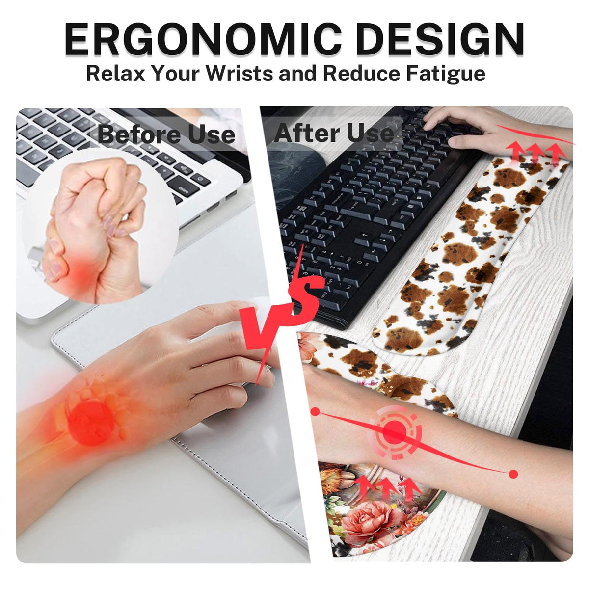 Arttown Keyboard Mouse Pad Set, 4 in 1 Desk Mat Set Highland Cow