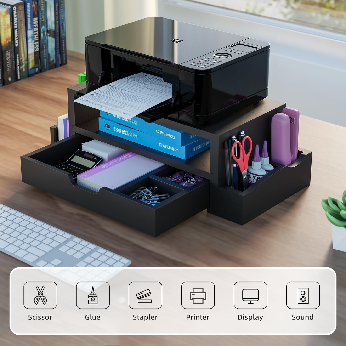 Simple Trending Wood Monitor Stand Riser, Desktop Oraganizer, Black