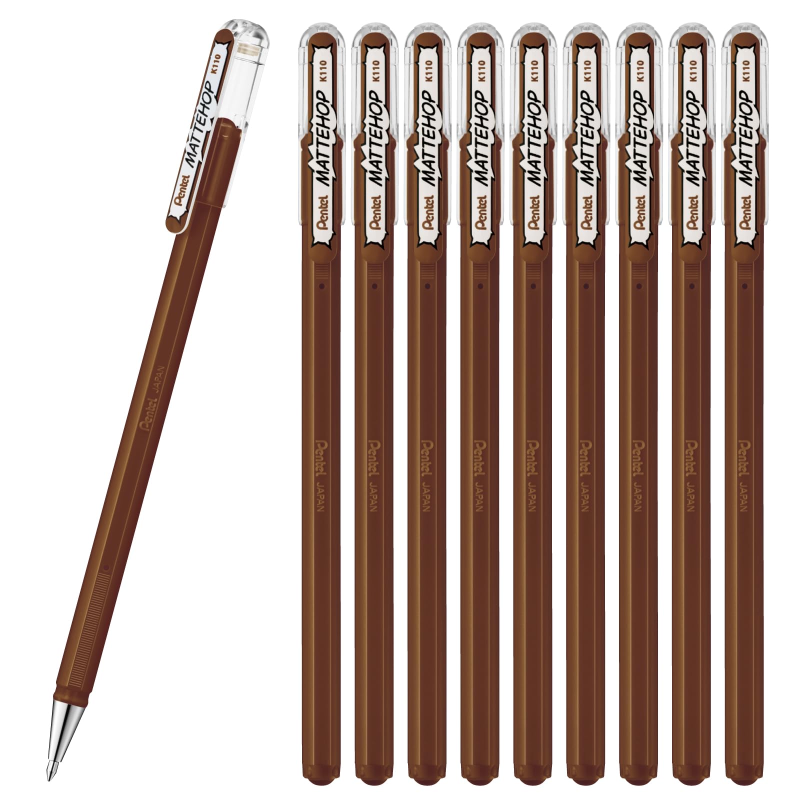 Pentel Color Ballpoint Pen, Matte Hop, Brown, 10 Pens K110-VE