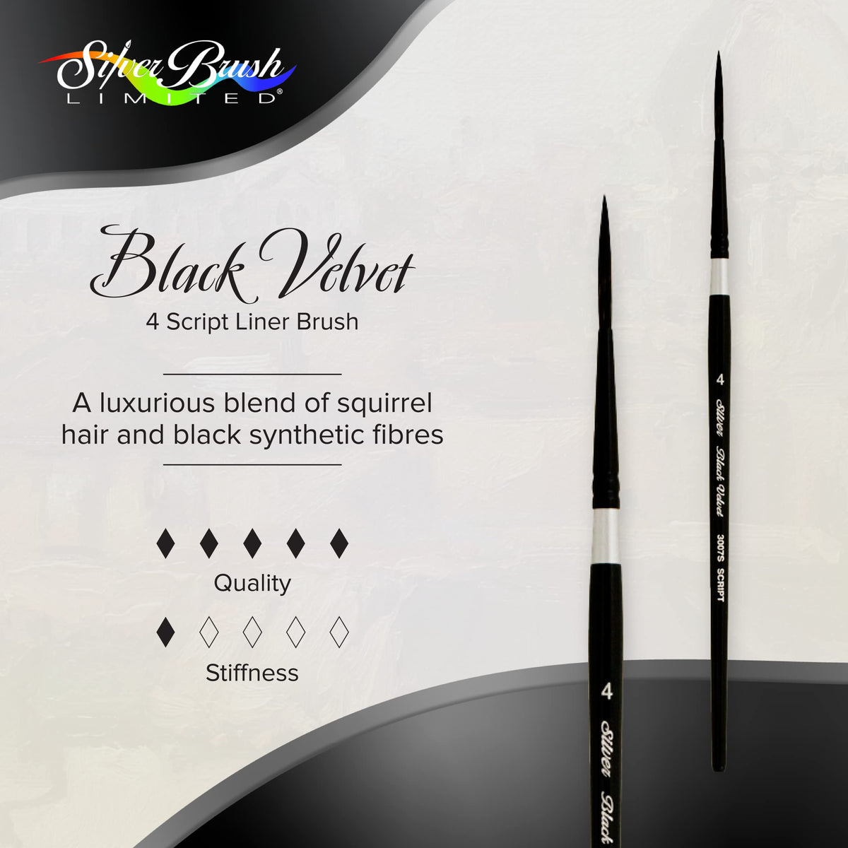 Silver Brush Limited Black Velvet Script Liner Watercolor Brush, Size 4