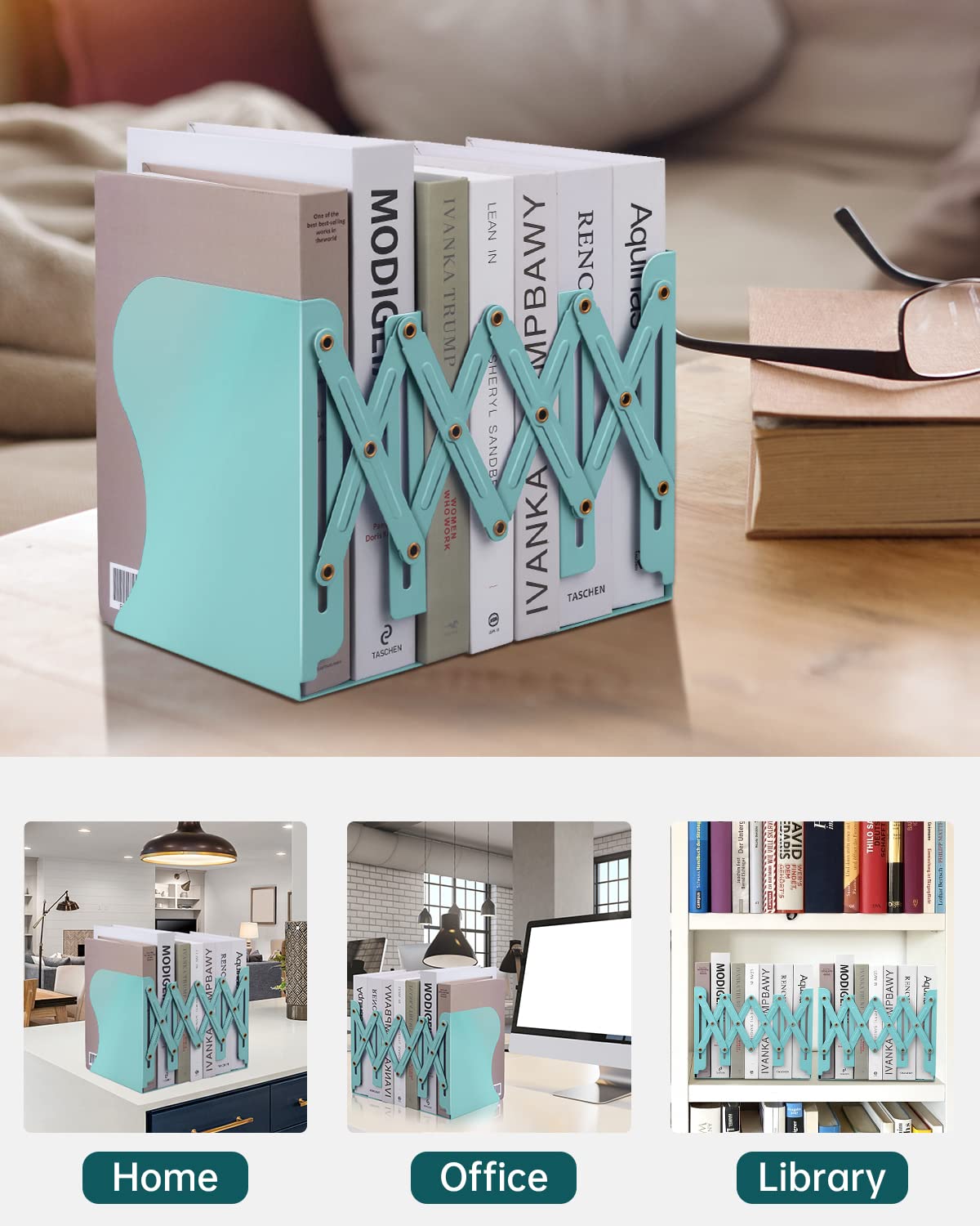 Honagu Adjustable Bookends, Metal Book Ends for Shelves Heavy Book