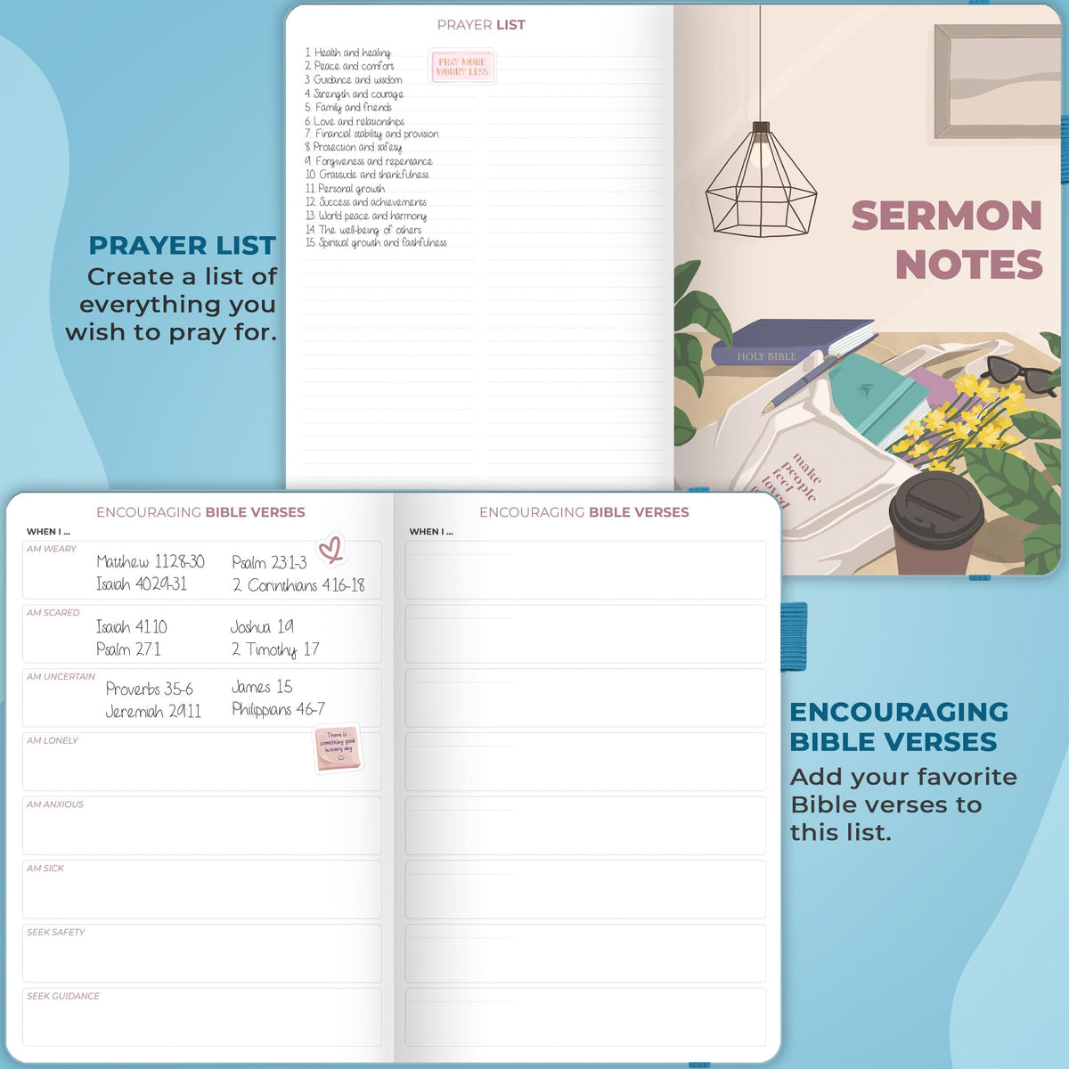 Clever Fox Bible Study Journal, Guide, Supplies for Women 7x10 Aquamarine