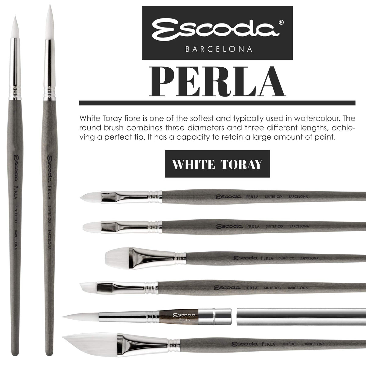 Speedball Art Products 1436-025 Escoda Perla Series, 1/4", Synthetic White Toray Filament