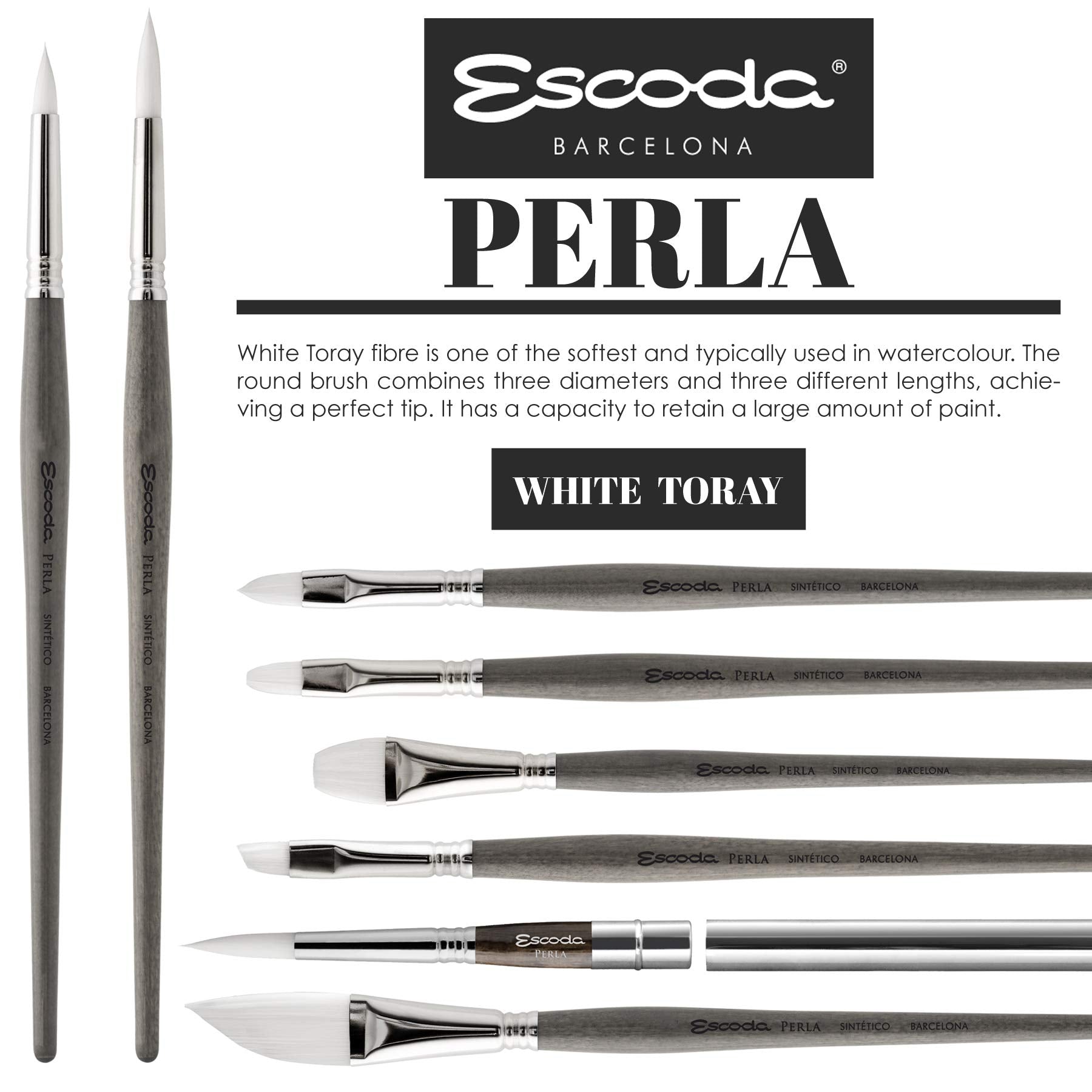 Speedball Art Products 1436-025 Escoda Perla Series, 1/4", Synthetic White Toray Filament