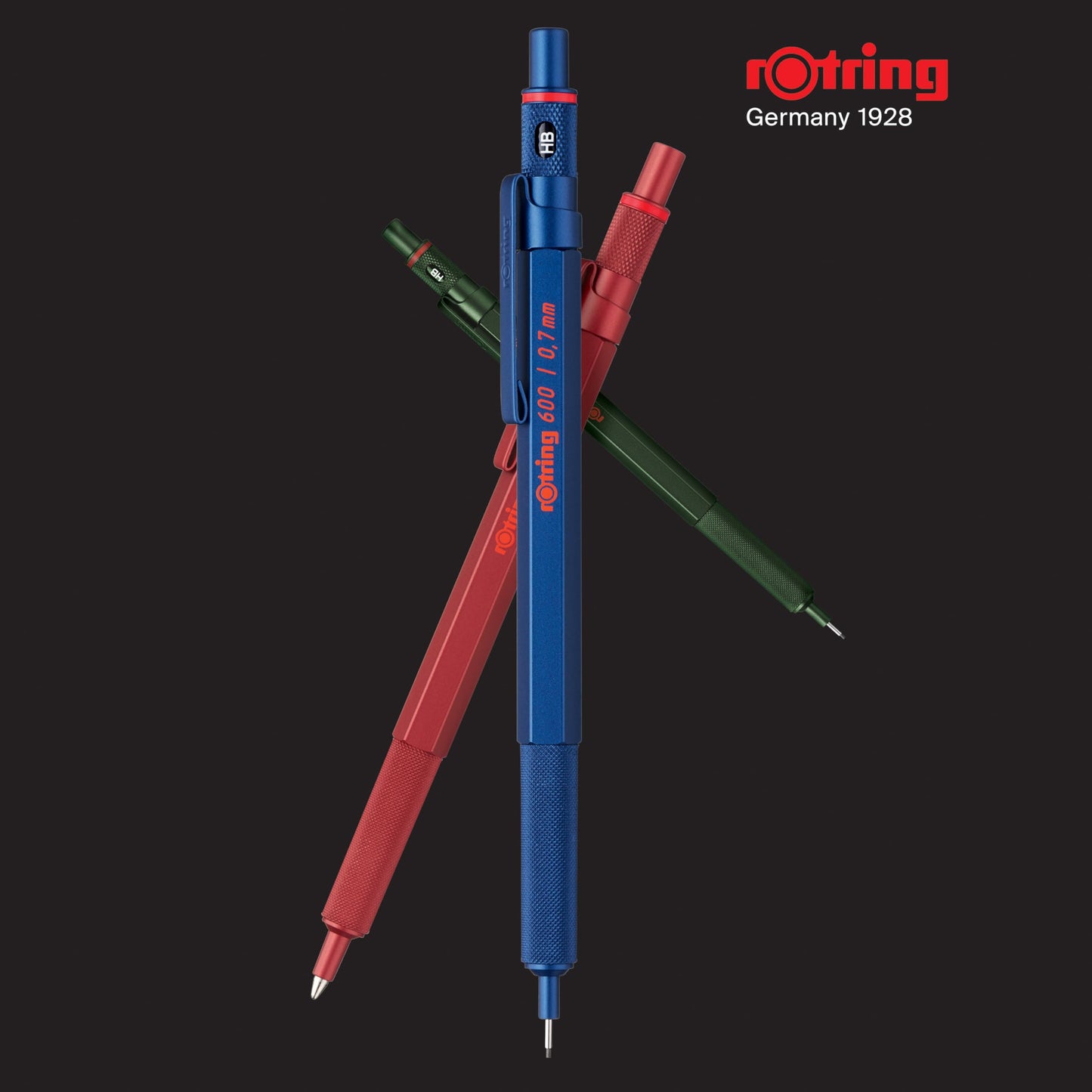 rOtring 600 Ballpoint Pen, Medium Point, Black Ink, Blue Barrel, Refillable - Smooth Writing