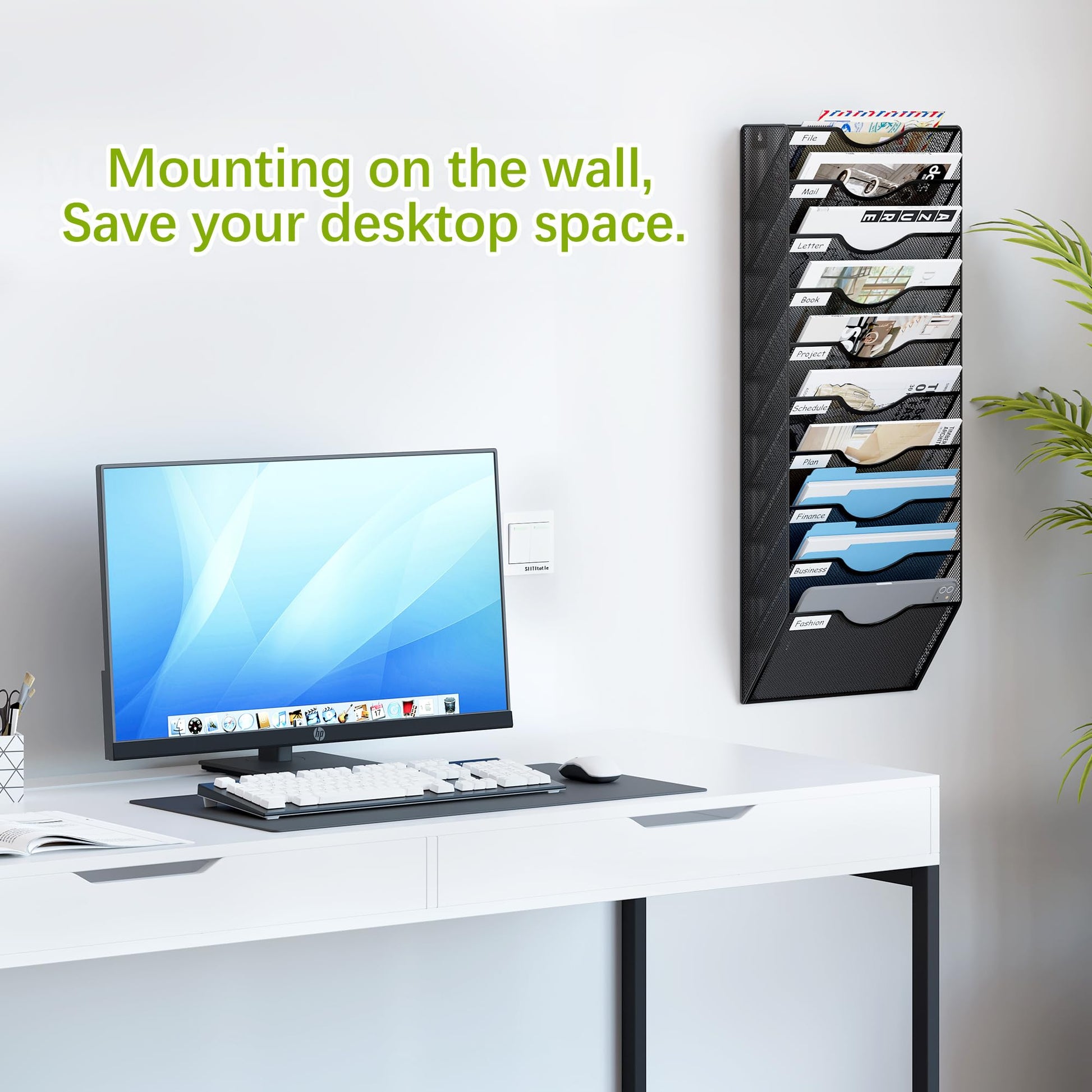 EasyPAG 10 Pocket Mesh Wall File Organizer, Hanging Paper Folder Holder with Classify Label