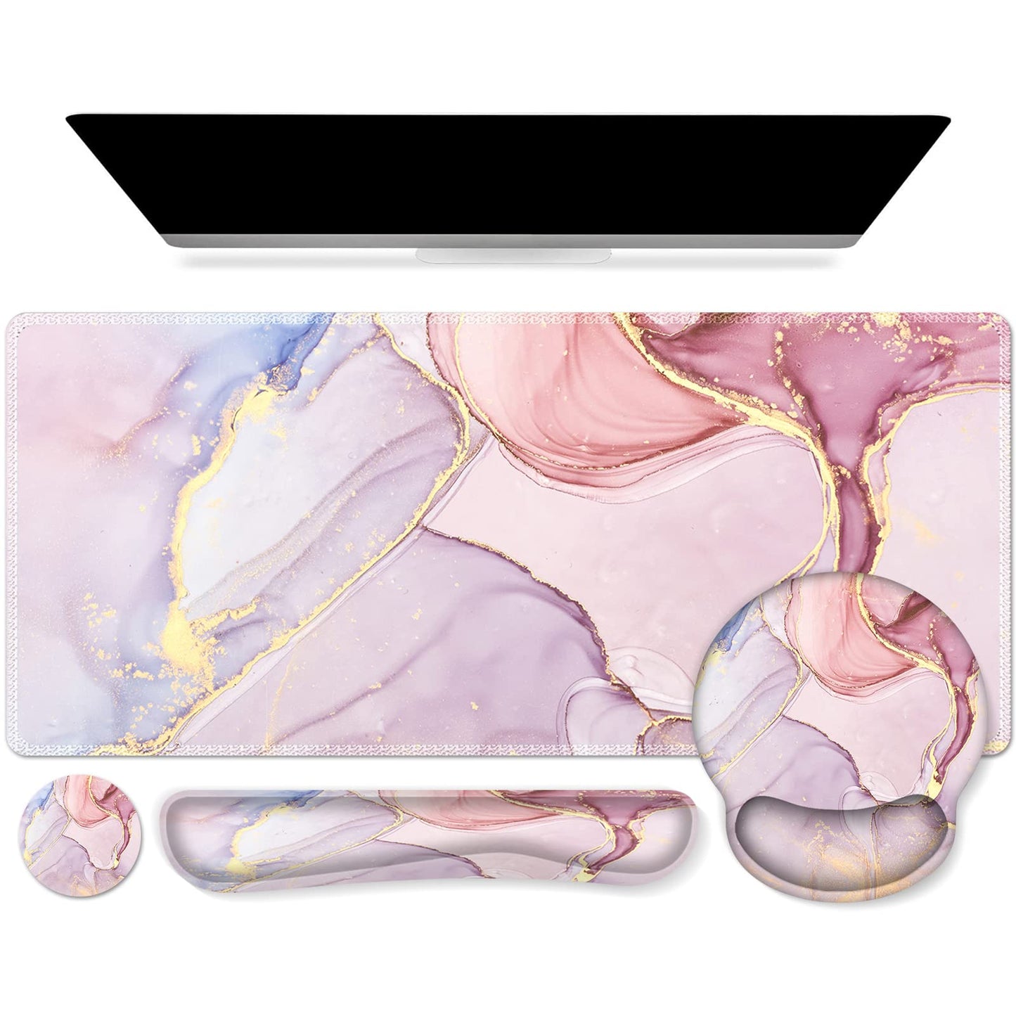 iCasso Glitter Marble Computer Mat 35.4"x15.7", Table Mat for Gaming