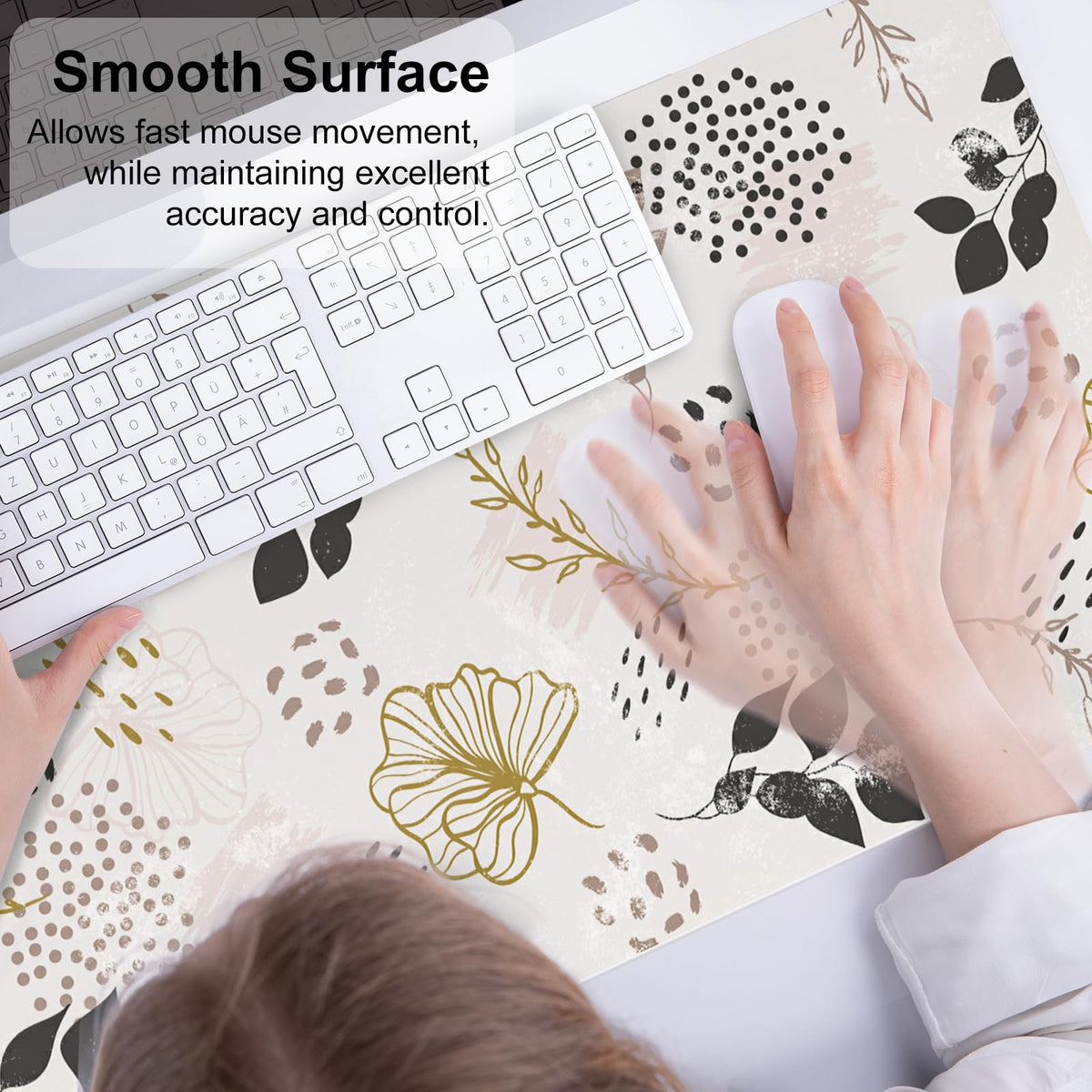 QiyI PU Leather Large Mouse Pad, Office Decor, 31.5" x 15.7", Boho Botany