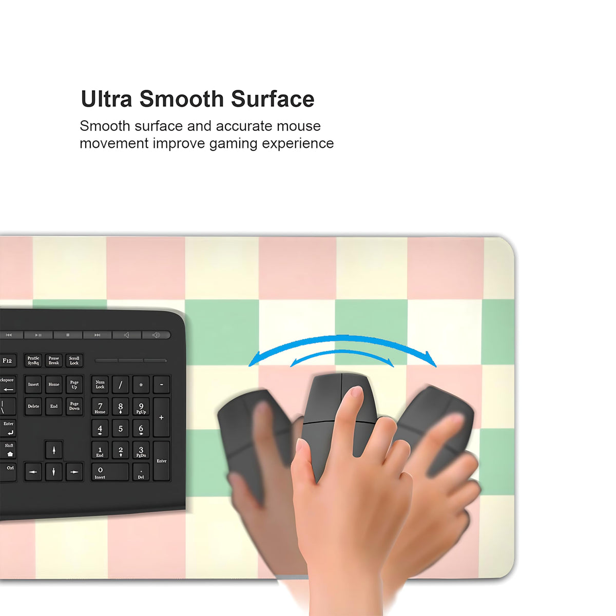 Cute Aesthetic Checkered Gaming Mouse Pad, Pastel Boho Desk Mat with Anti-Slip Base & Stitched