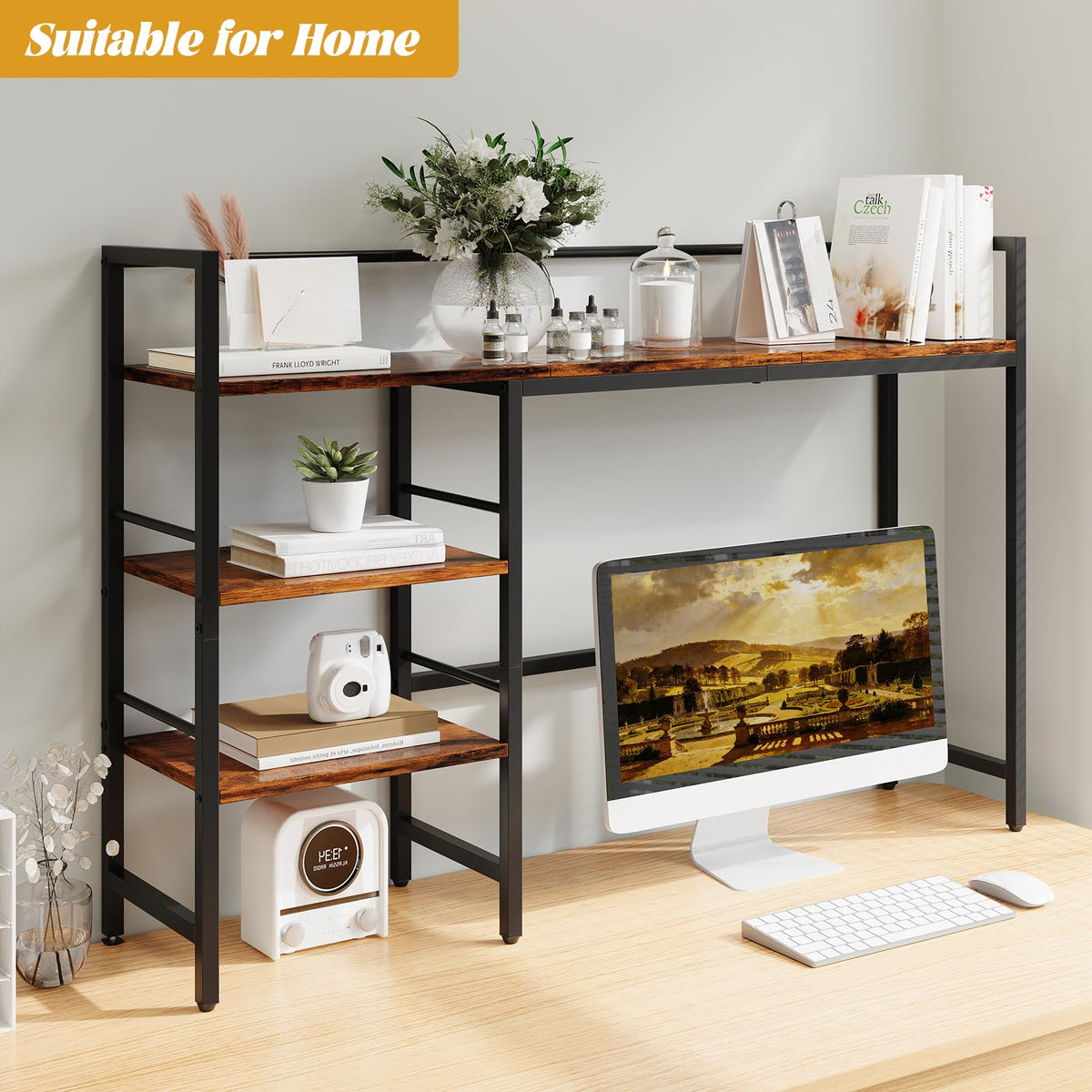 HavenlyYouth Desk Shelf, 45.4 Inch Wood Desk Organizer Shelf for Computer Monitor, Desk Hutch