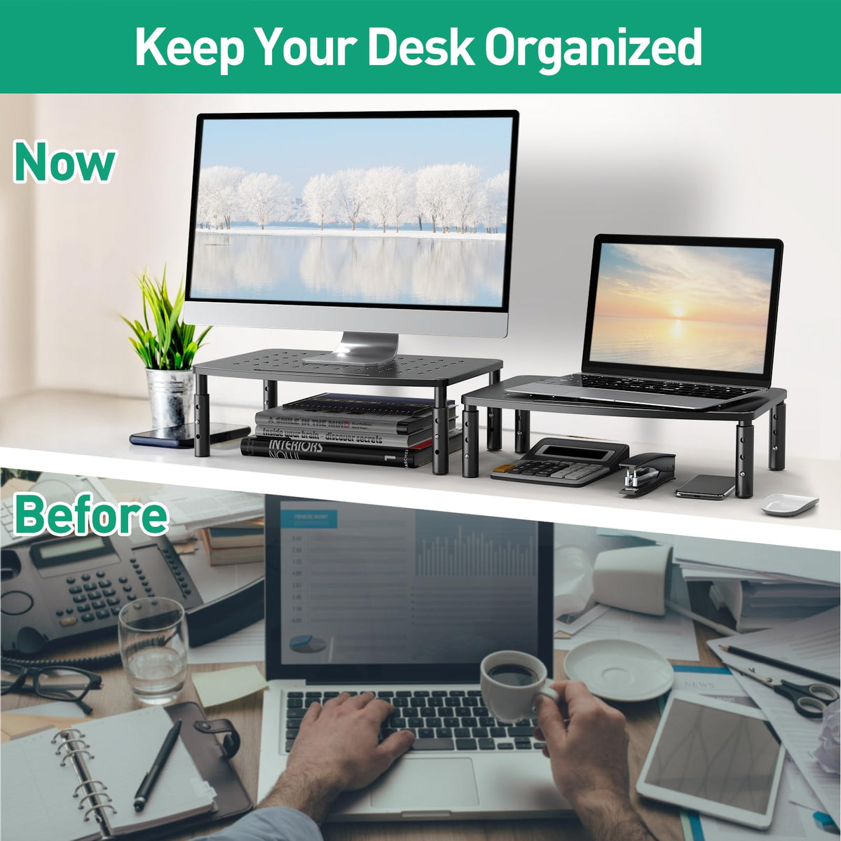 Zimilar 2 Pack Monitor Stands Risers, 3 Height Adjustable Monitor Riser