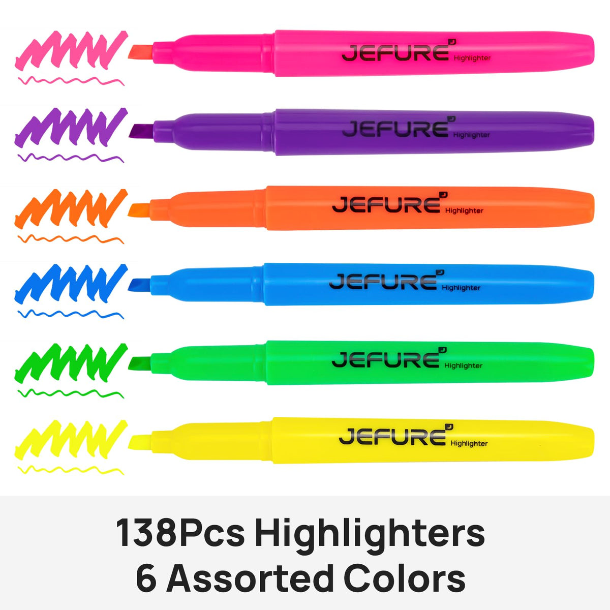 JEFURE 138 Pcs Highlighters, Chisel Tip, Assorted Colors, Quick Dry, Bulk