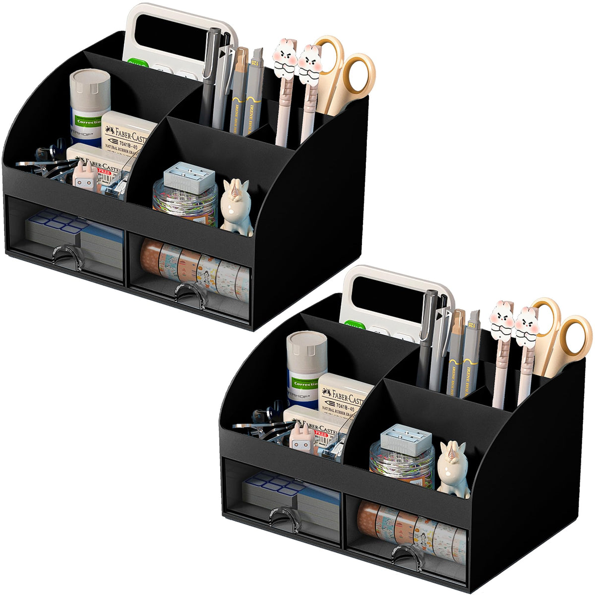 COMFYROOM Desk Organizer with 6 Compartments and 2 Drawers, Plastic Makeup Organizer, Pen Holder