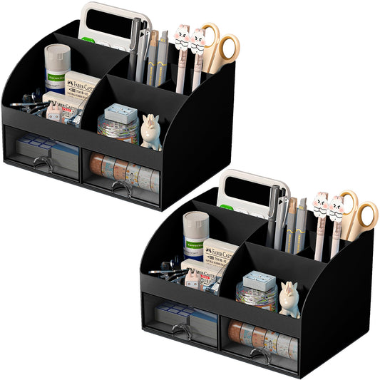 COMFYROOM Desk Organizer with 6 Compartments and 2 Drawers, Plastic Makeup Organizer, Pen Holder