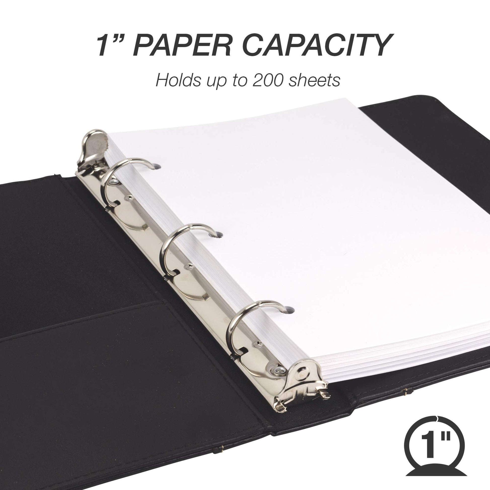 Samsill 1" Junior Size 3 Ring Binder, Leather, Black with Contrast Stitching, Holds 8.5 x 5.5