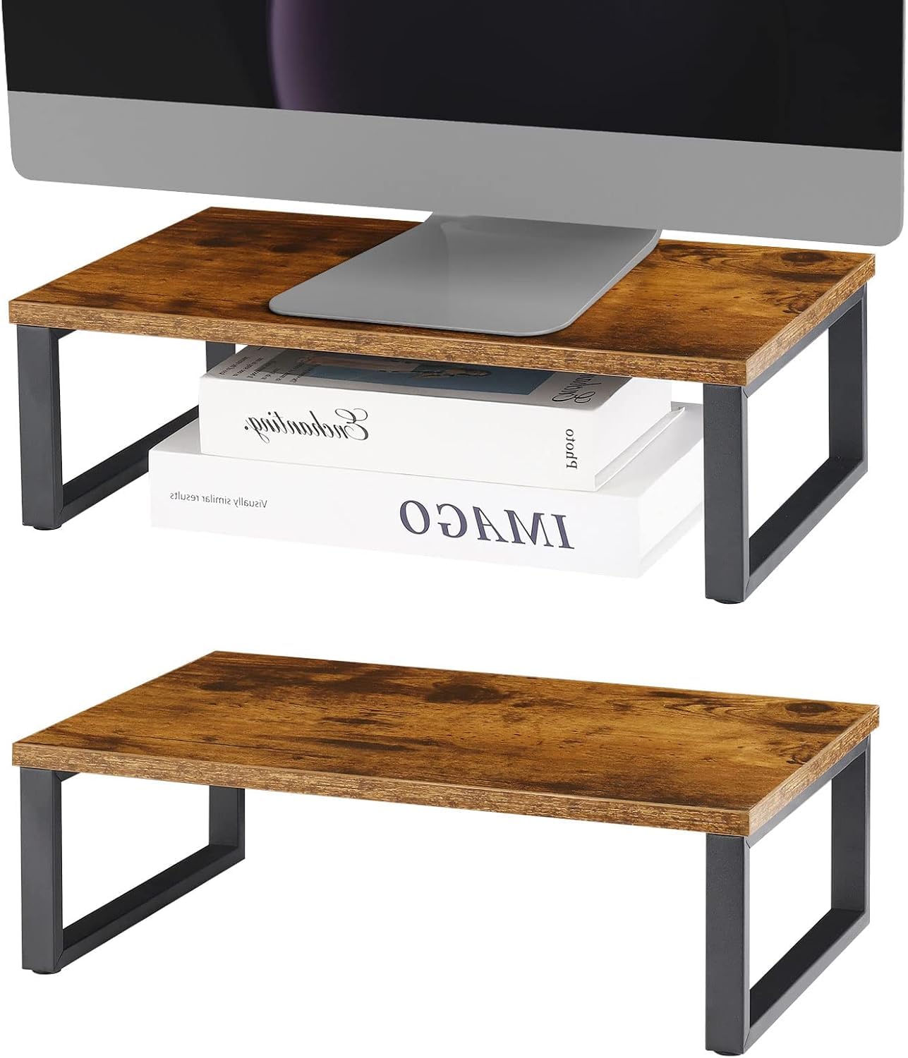 Wood Monitor Stand 2 Pack Monitor Riser for Desk, Brown