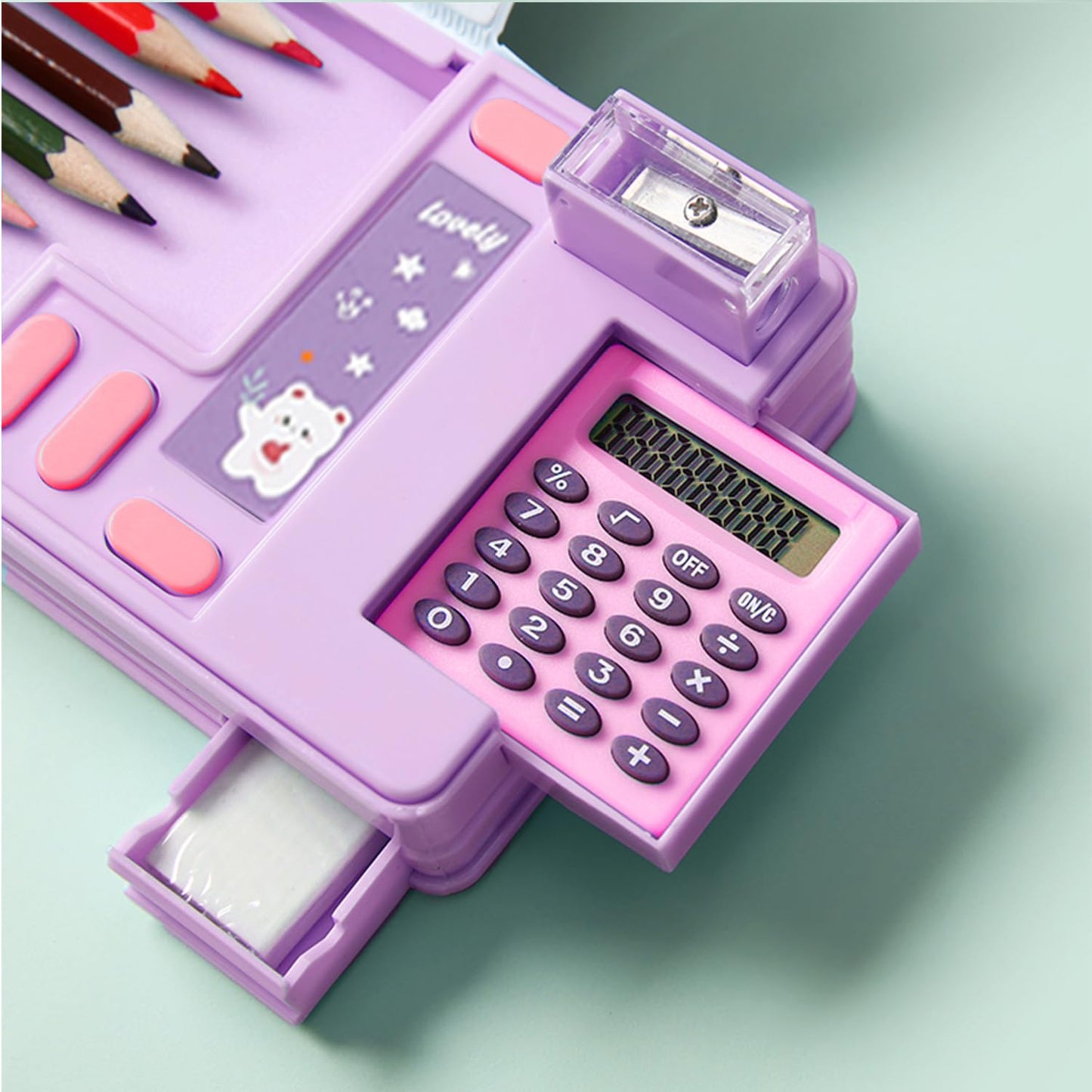 Pop Up Multifunction Pencil Case, Cute Cartoon Pen Box Organizer Stationery with Calculators