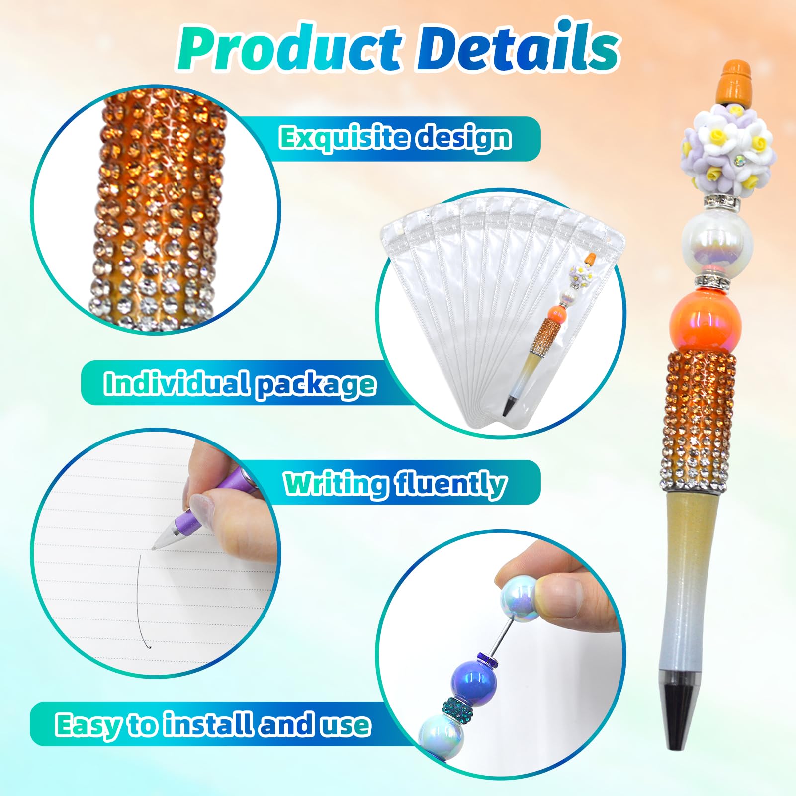 DASTTUIS 75 Pcs DIY Diamond Beadable Pen Kit - 25 Plastic Rhinestone Beaded Pens Bulk with Refills