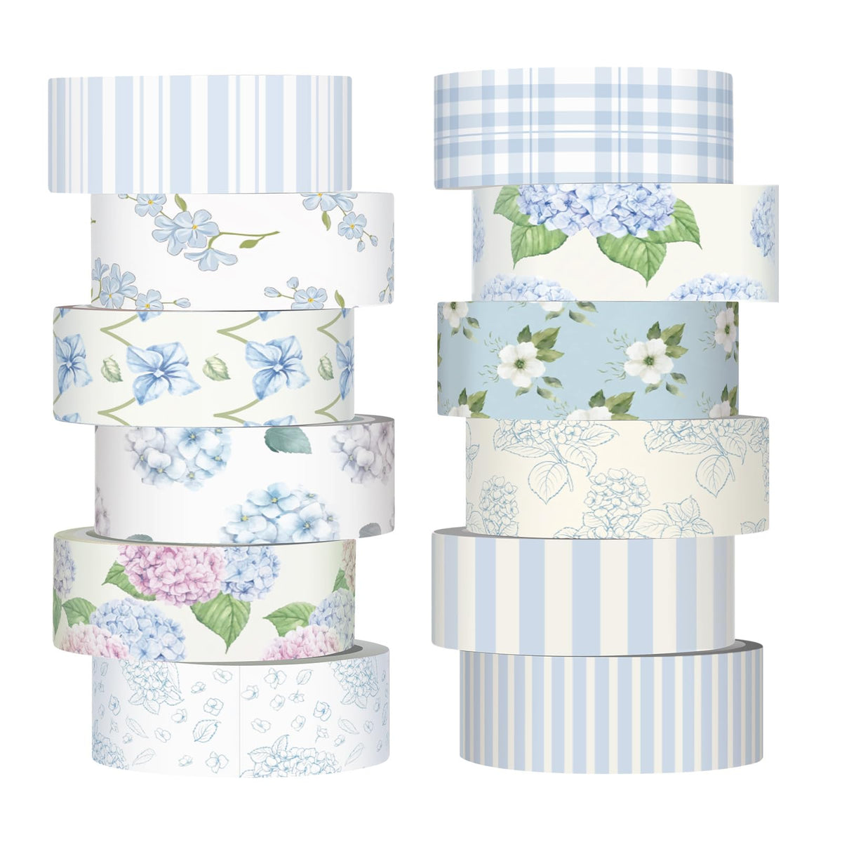 YooNotee 12 Rolls Floral Washi Tape Set,Light Blue,Hydrangea