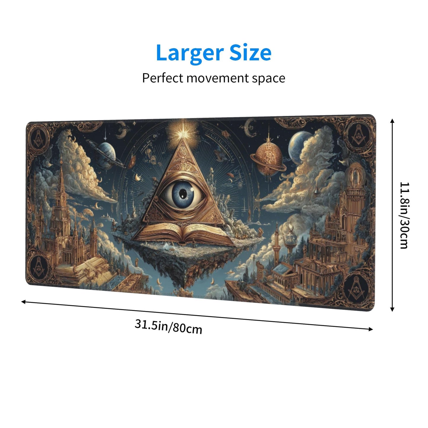 Gothic Masonic Mouse Pad Extended Large Gaming Mouse Pad XL Stitched Edges for Gamer Home Office