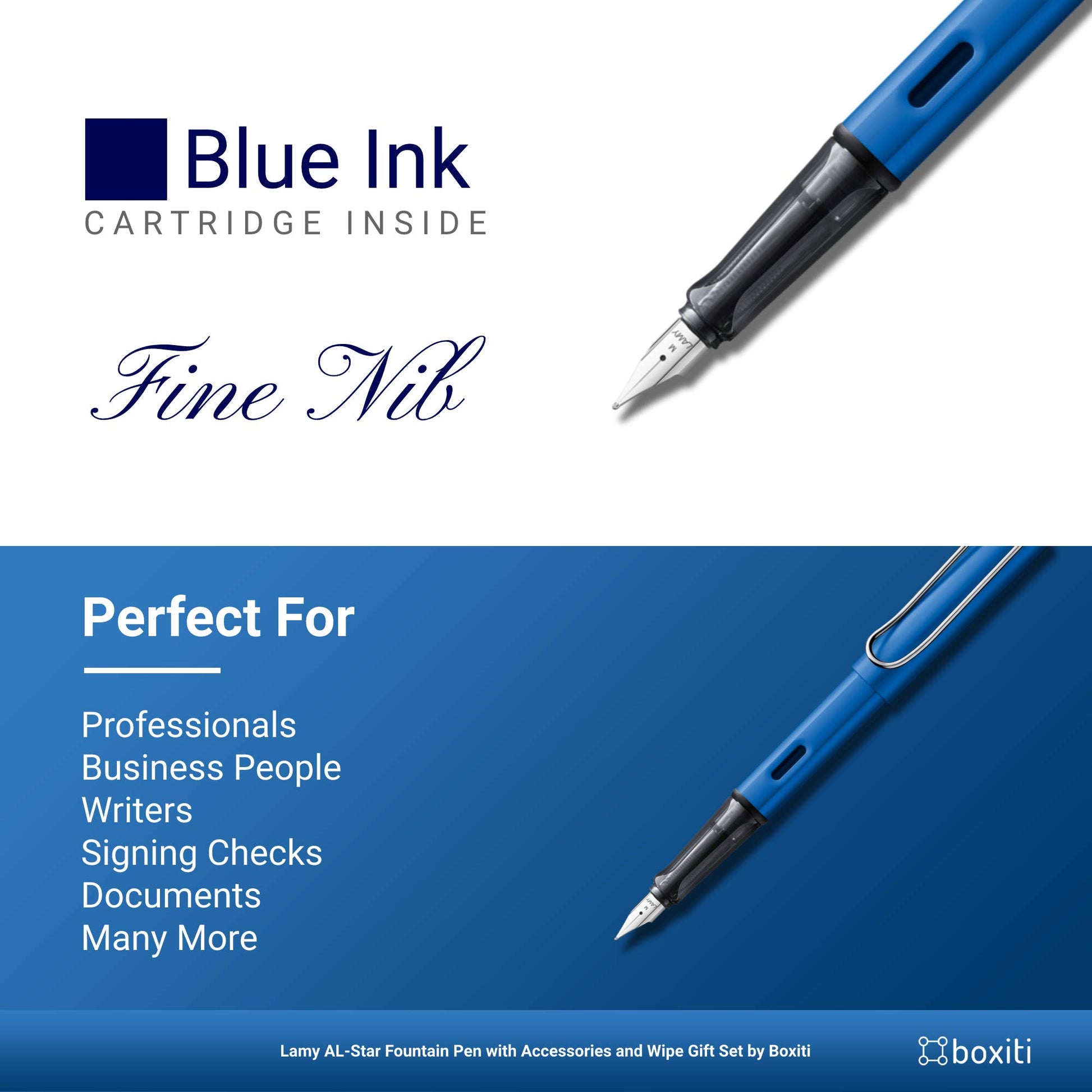 Boxiti AL-Star | Ocean Blue | Fine Nib + 5 Black Ink Cartridges and Converter