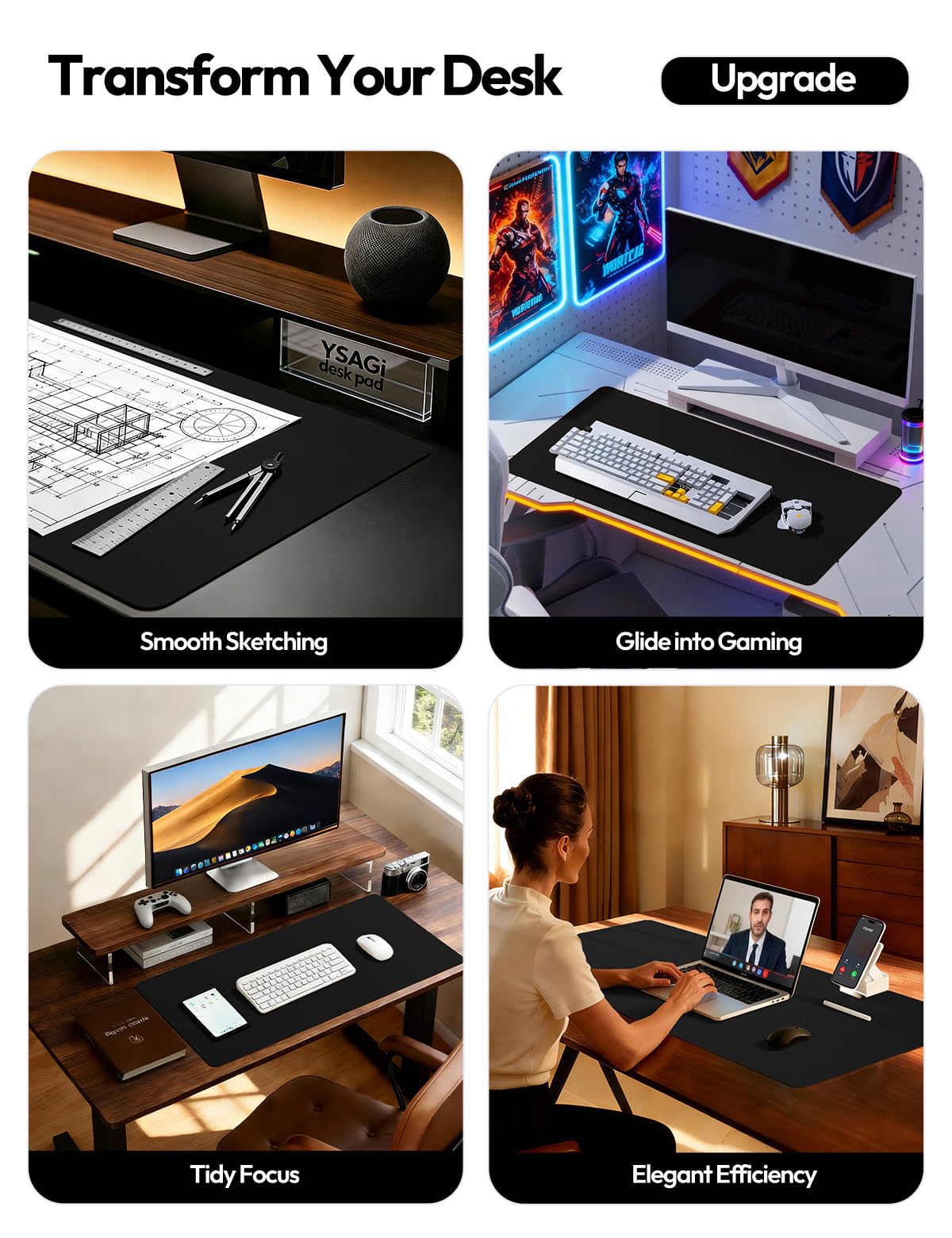 YSAGi Leather Desk Protector, Office Mat, Large Mouse Mat, Non-Slip PU Leather Blotter, Laptop Pad