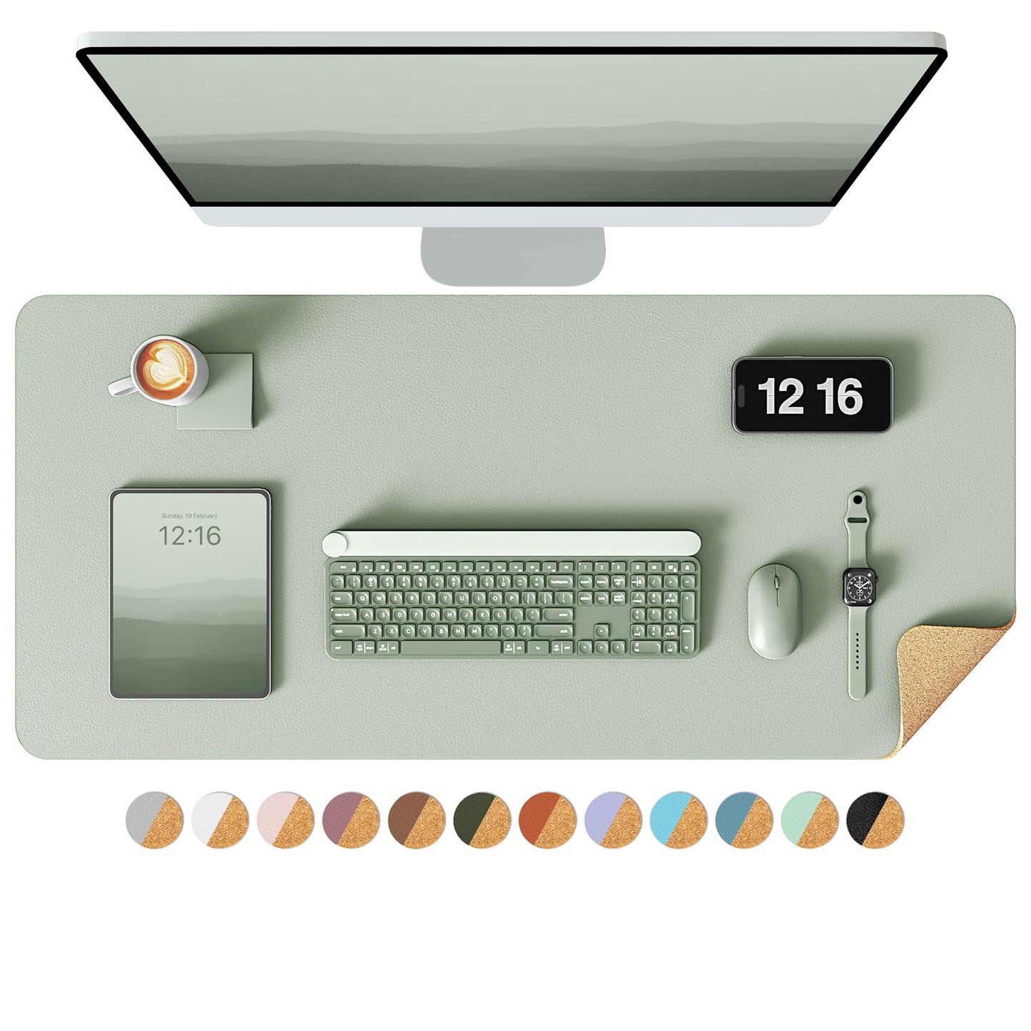 YSAGi Double-Sided Desk Pad, 35.4"x17"Leather Desk Mat, Eco Cork Desk Pad Protector,Large Mouse