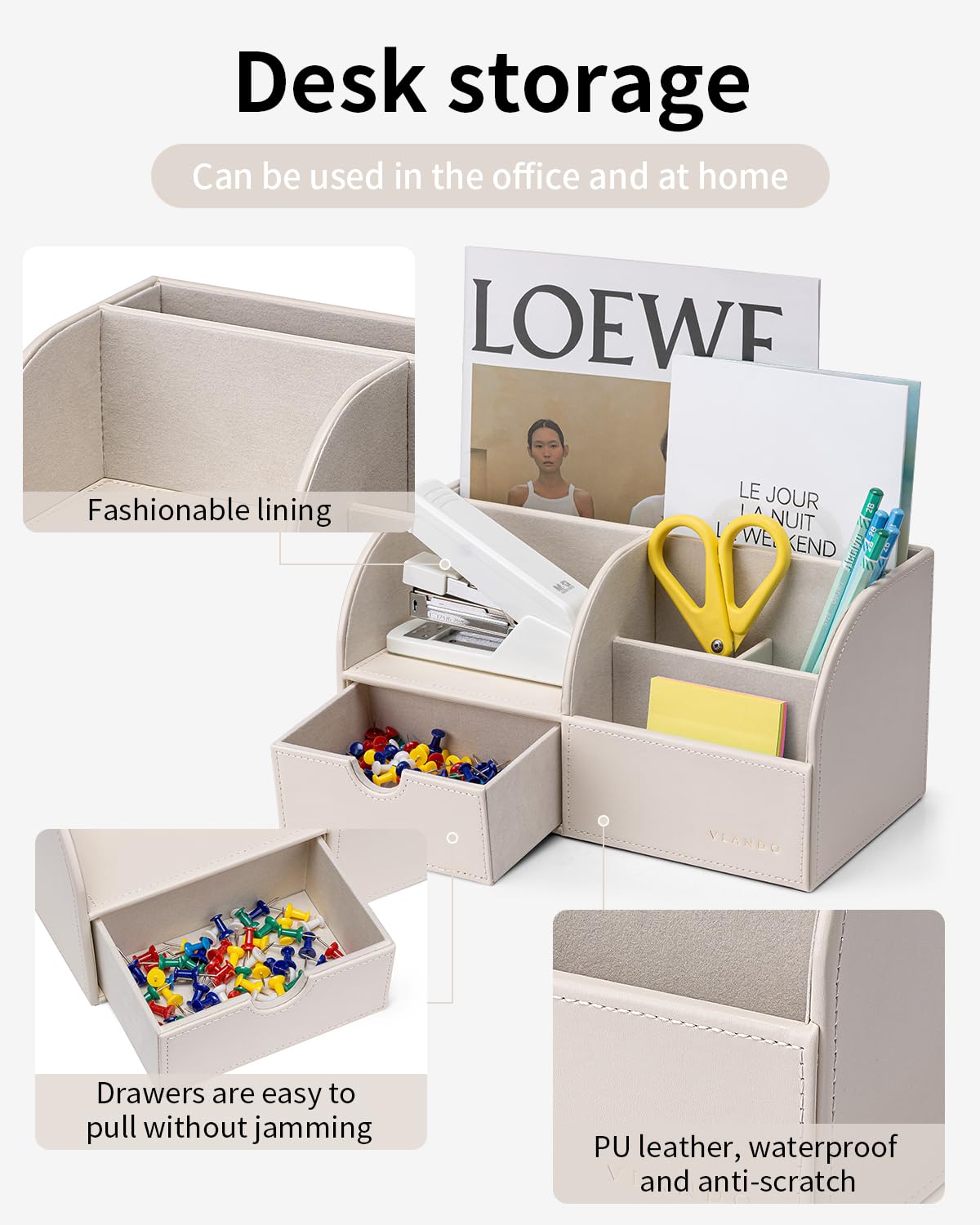 VLANDO Office Desk Organizer Leather Desktop Organizer Caddy with Drawer for Storing Desktop