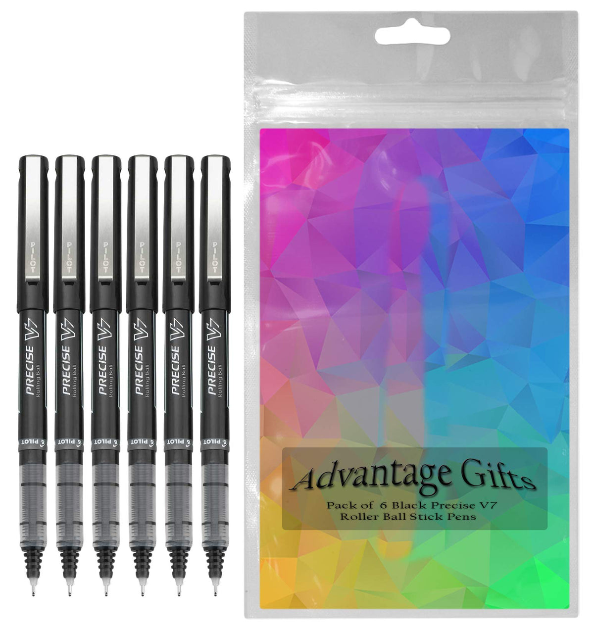 Precise V7 Stick Rolling Ball Pens, Fine Point (.7mm), Black Ink, 6-pk