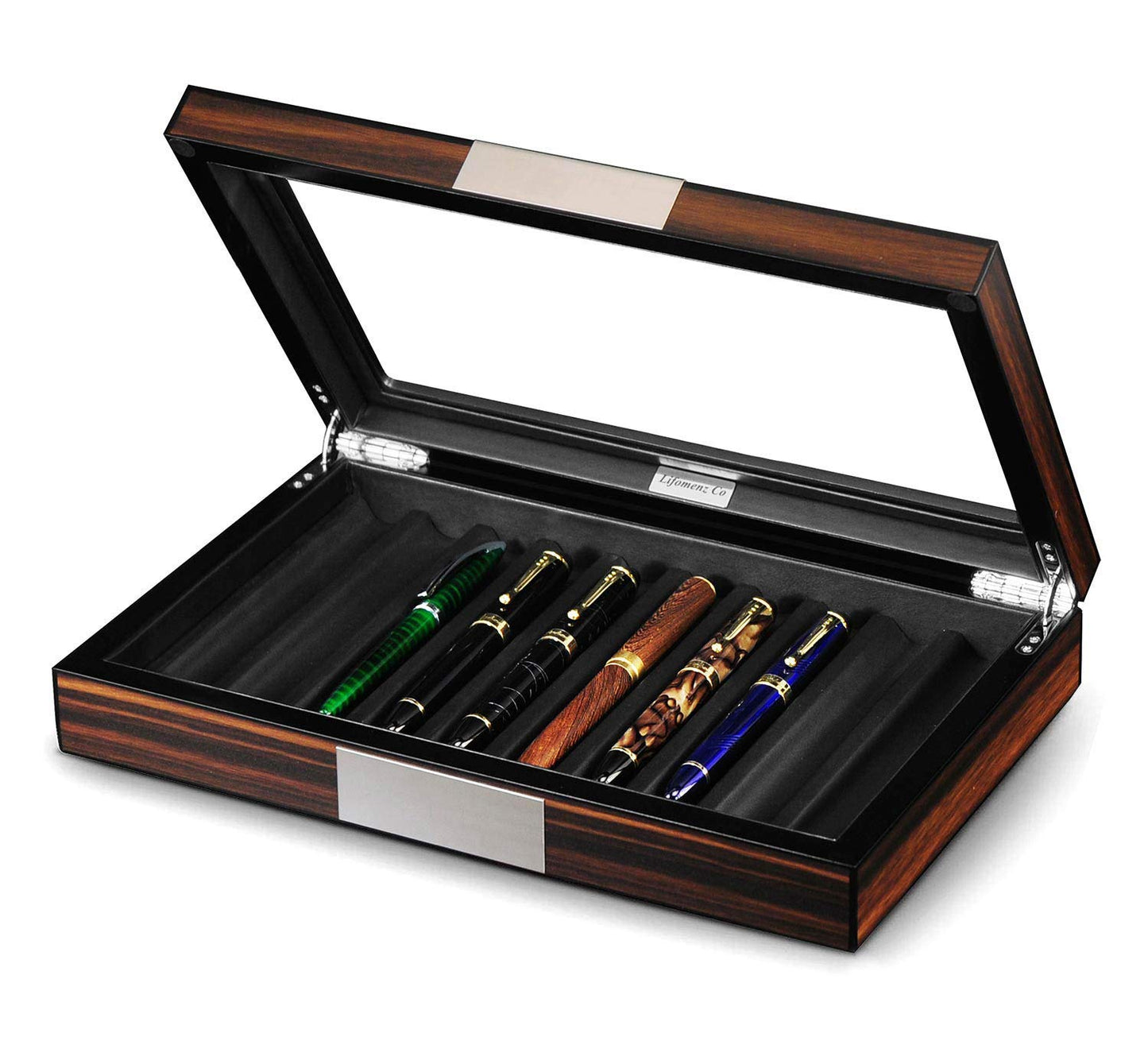 Lifomenz Co Wood Pen Box - 10 Slot Organizer With Glass Lid, Top Window Display Case for Collection