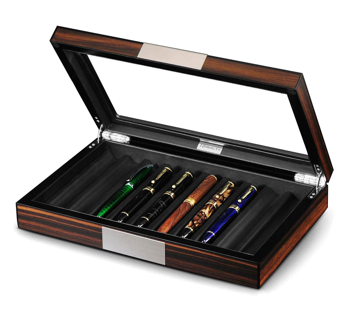Lifomenz Co Wood Pen Box - 10 Slot Organizer With Glass Lid, Top Window Display Case for Collection
