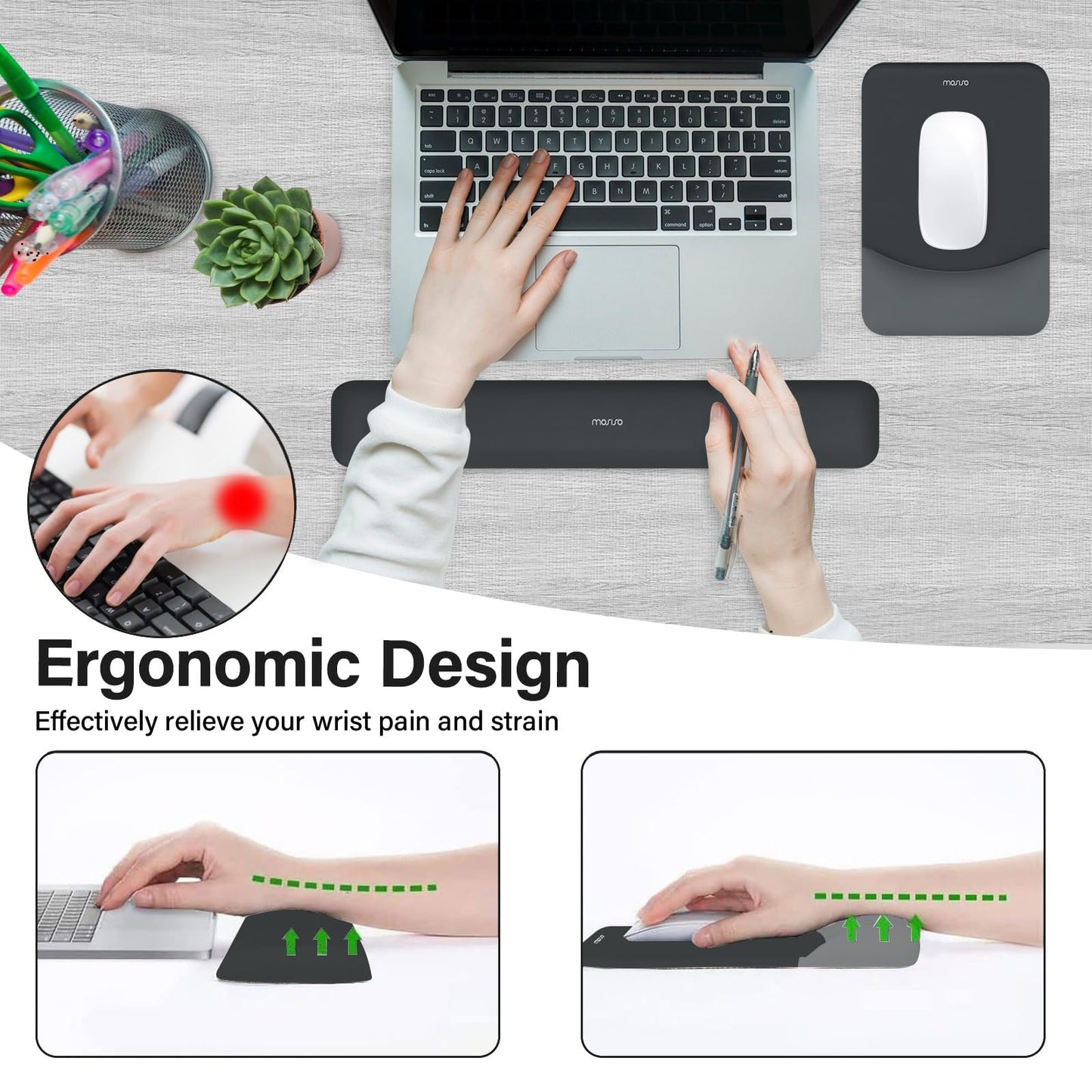 MOSISO Wrist Rest Support Mouse Pad & Keyboard Set, Slate Gray